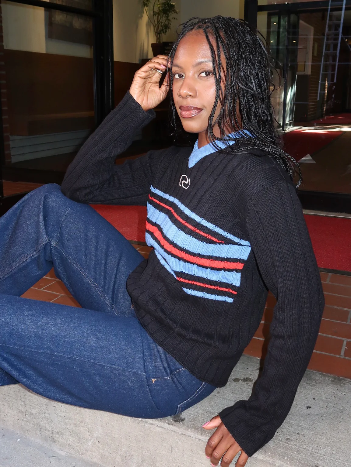 CollinRS Knit Pullover in Multi Black - Image 2