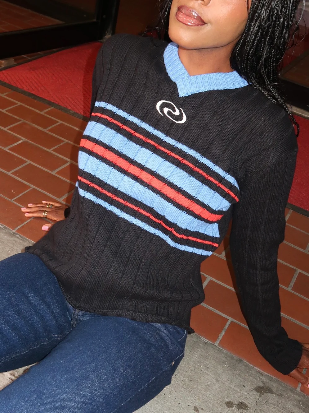 CollinRS Knit Pullover in Multi Black - Image 4