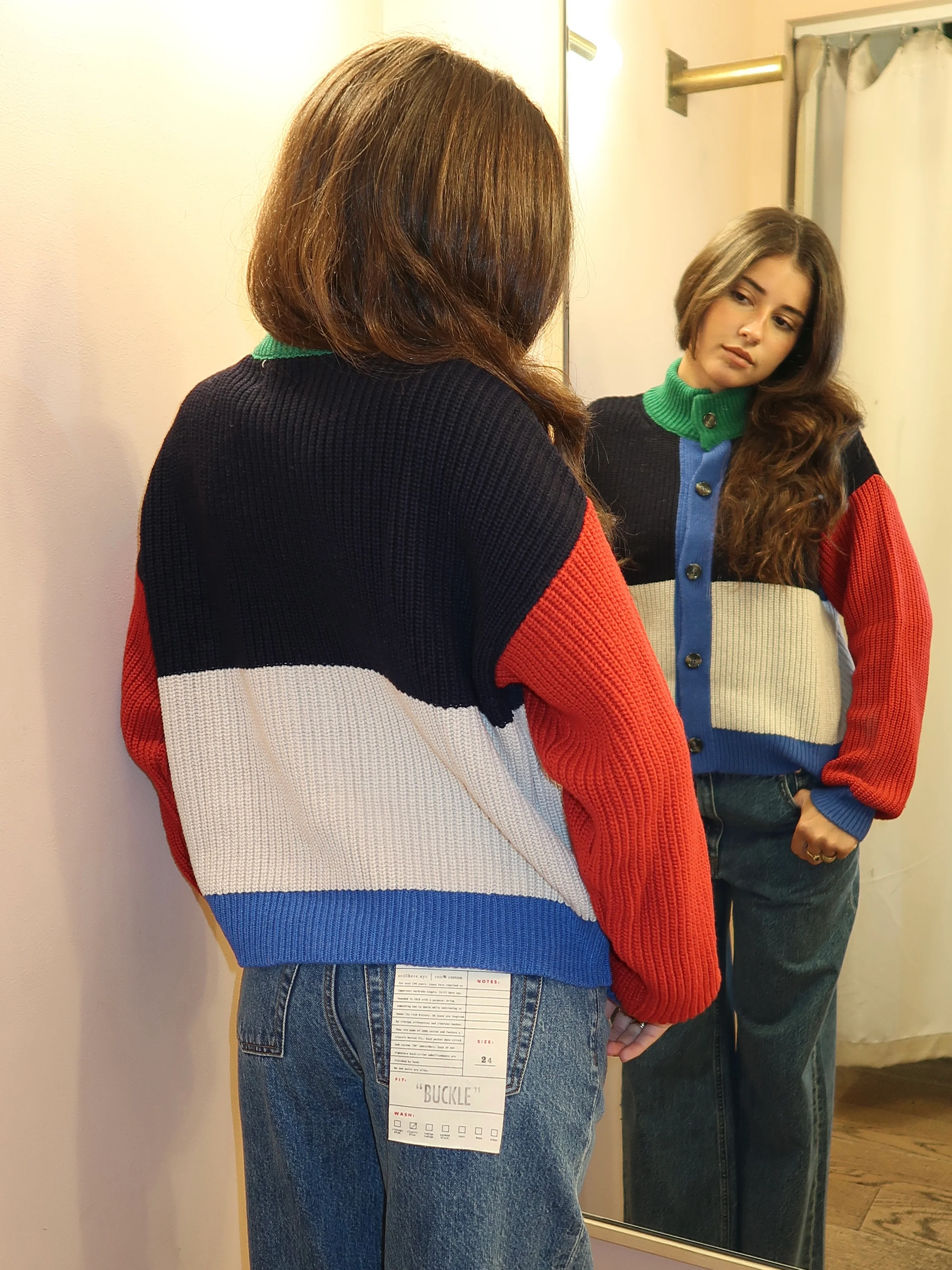 Color Block Cardigan in Multi - Image 3