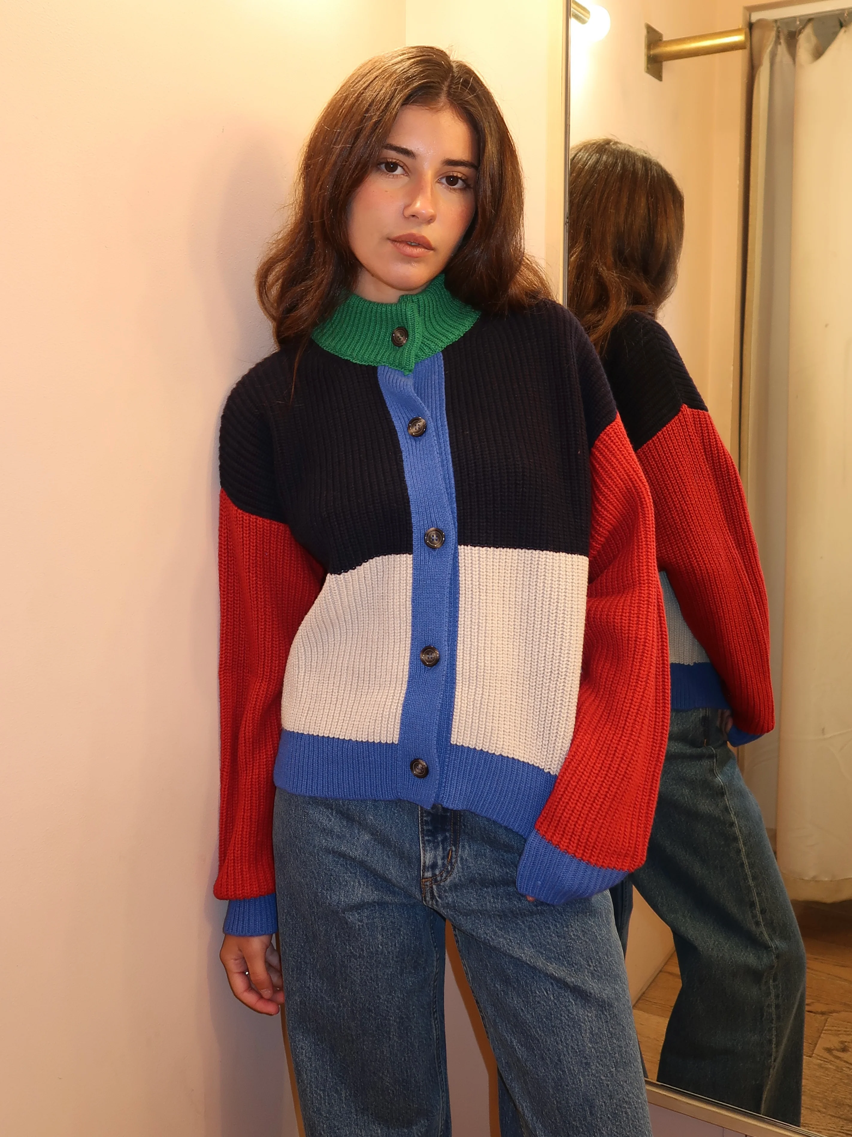 Color Block Cardigan in Multi - Image 4
