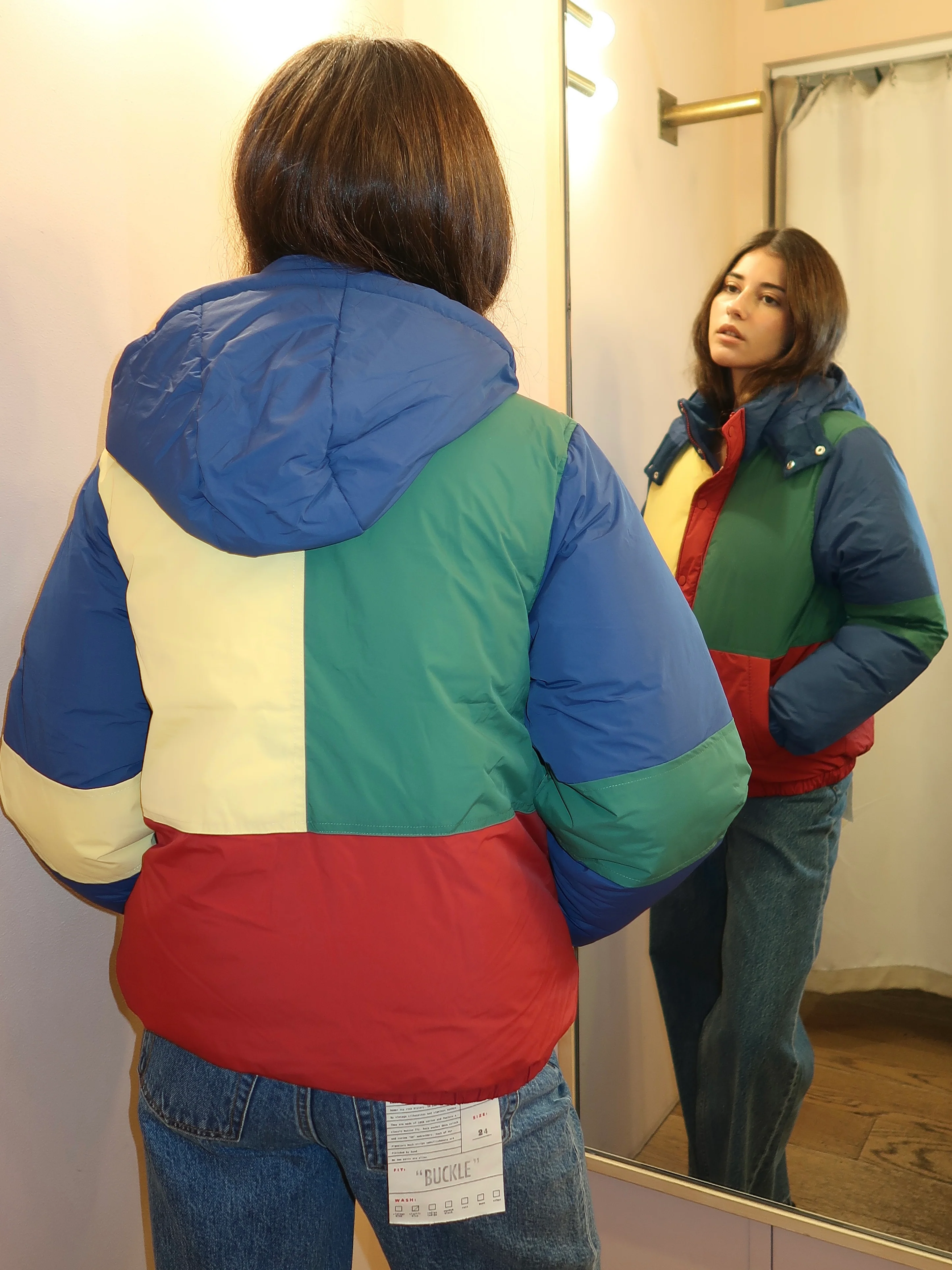 Color Block Padded Puffer in Multi - Image 3
