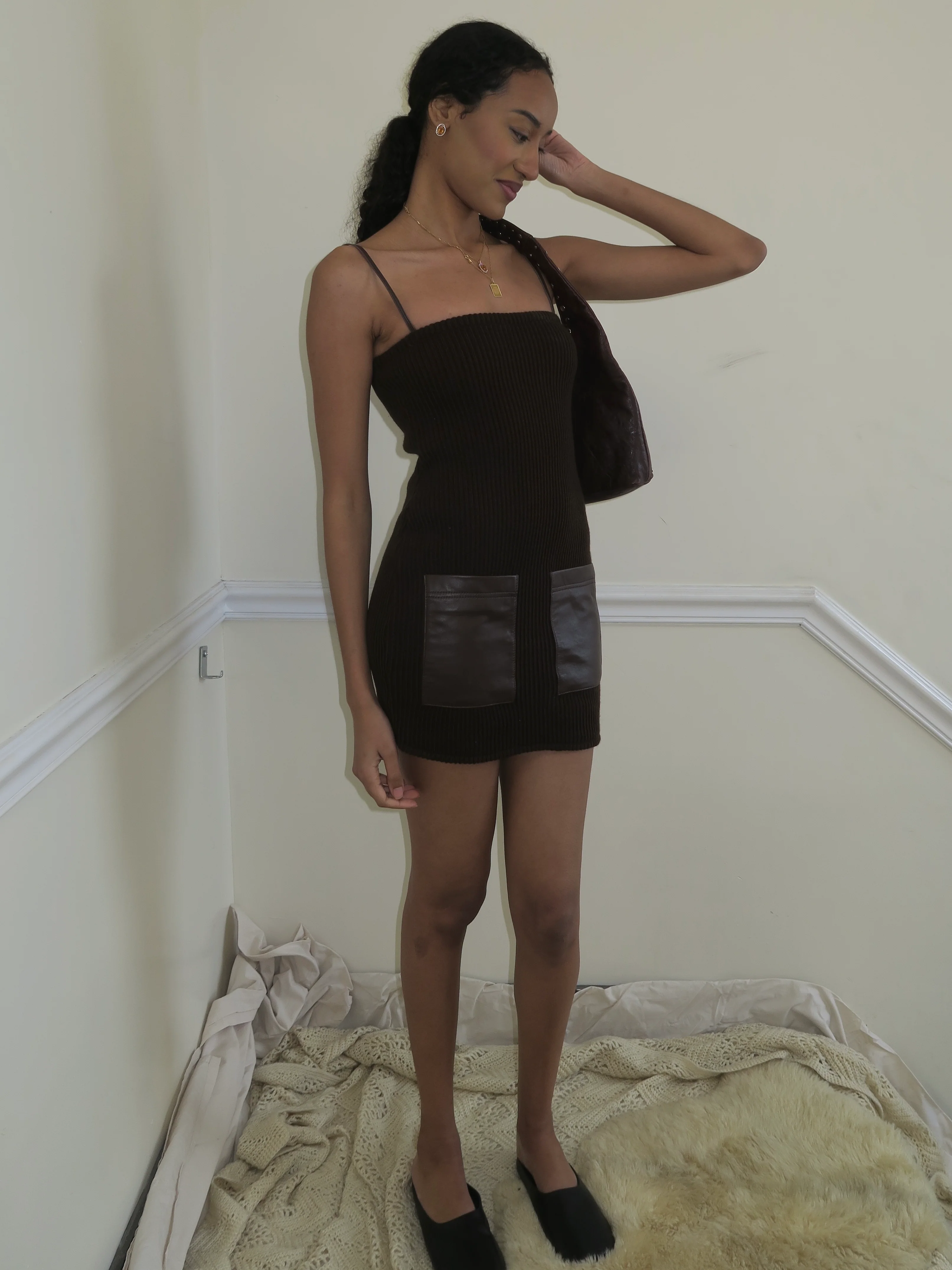 Combo Mini Dress in Brown - Image 4