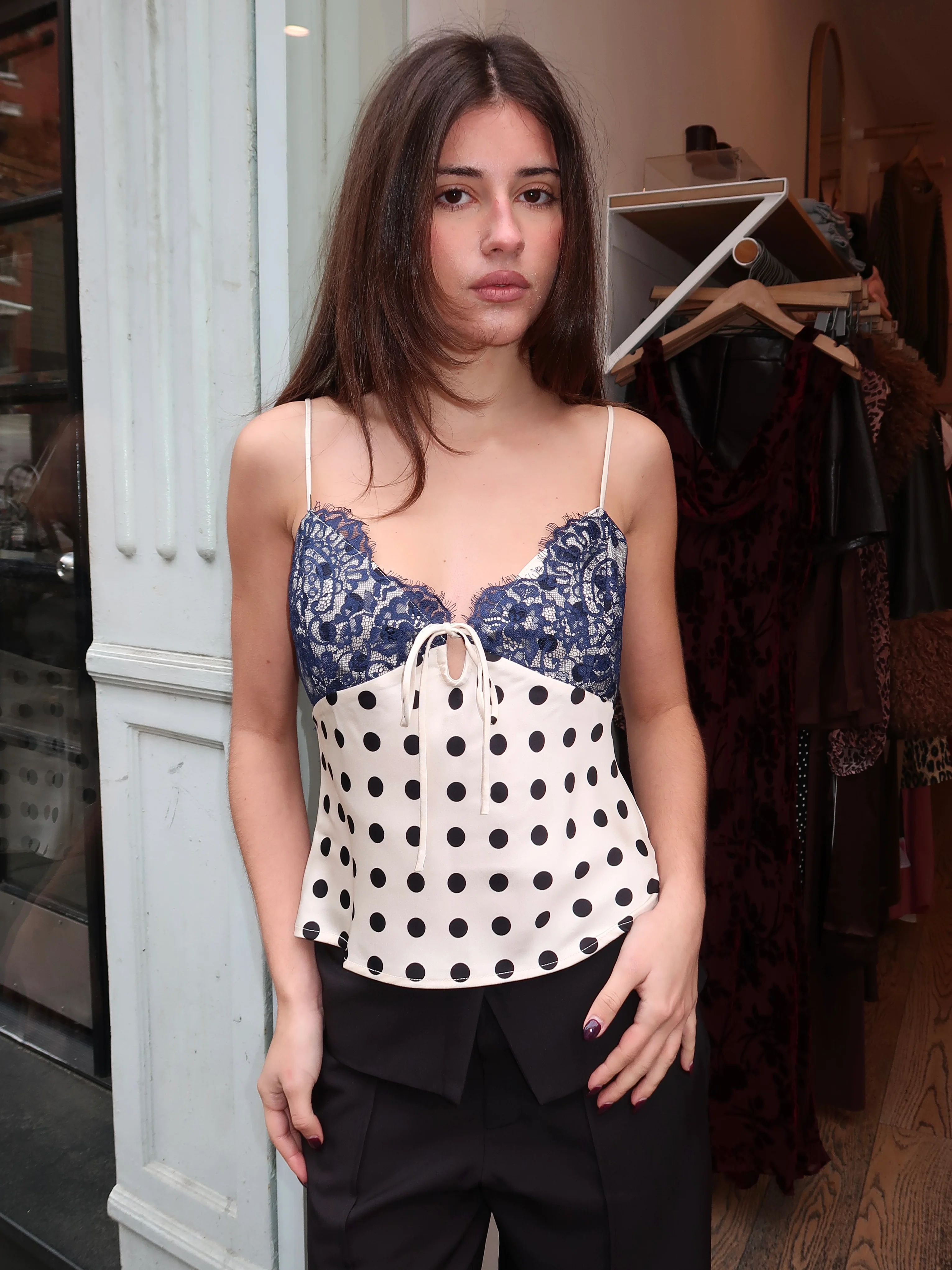 Cosmo Cami in Navy Dot Lace Overlay - Image 4