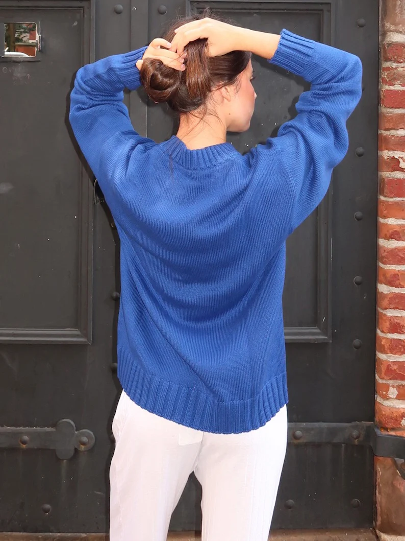 Cotton Cashmere Crewneck Sweater in Azure - Image 3