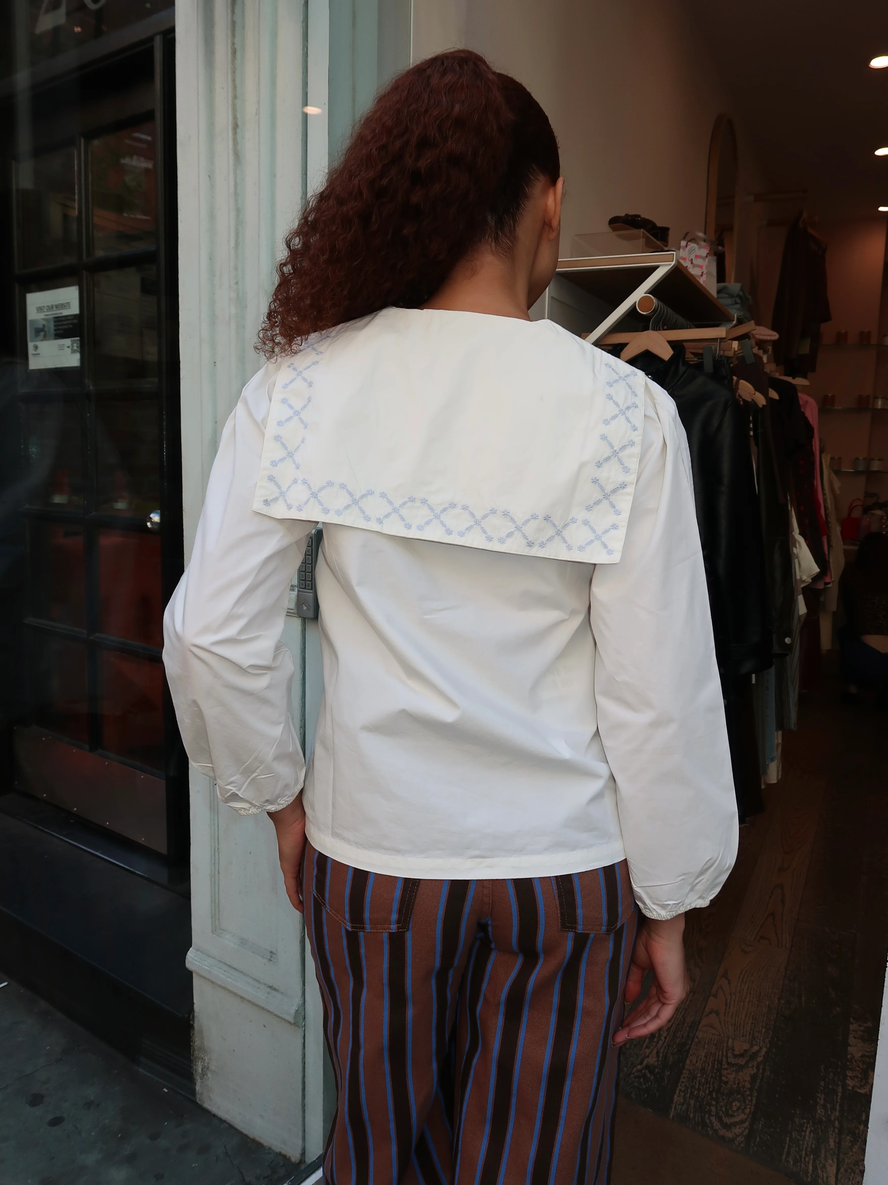 Cross Flower Embroidered Blouse in White - Image 3