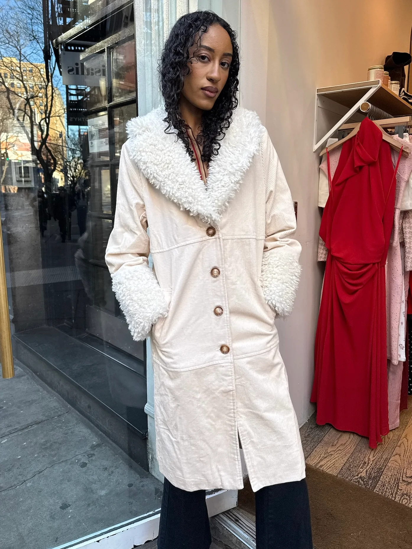 Crystal Faux Fur Coat in Ivory - Image 2