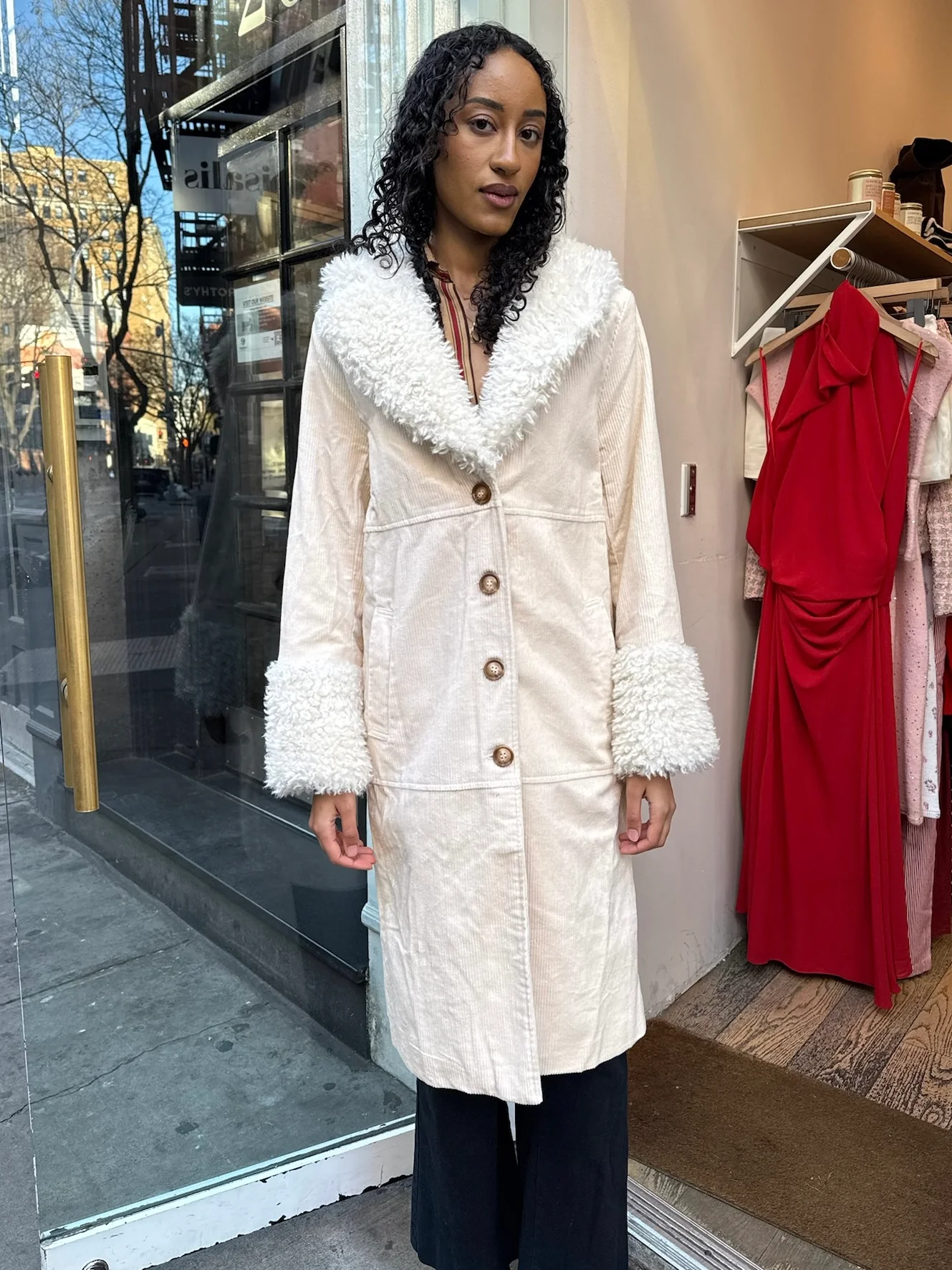 Crystal Faux Fur Coat in Ivory - Image 4