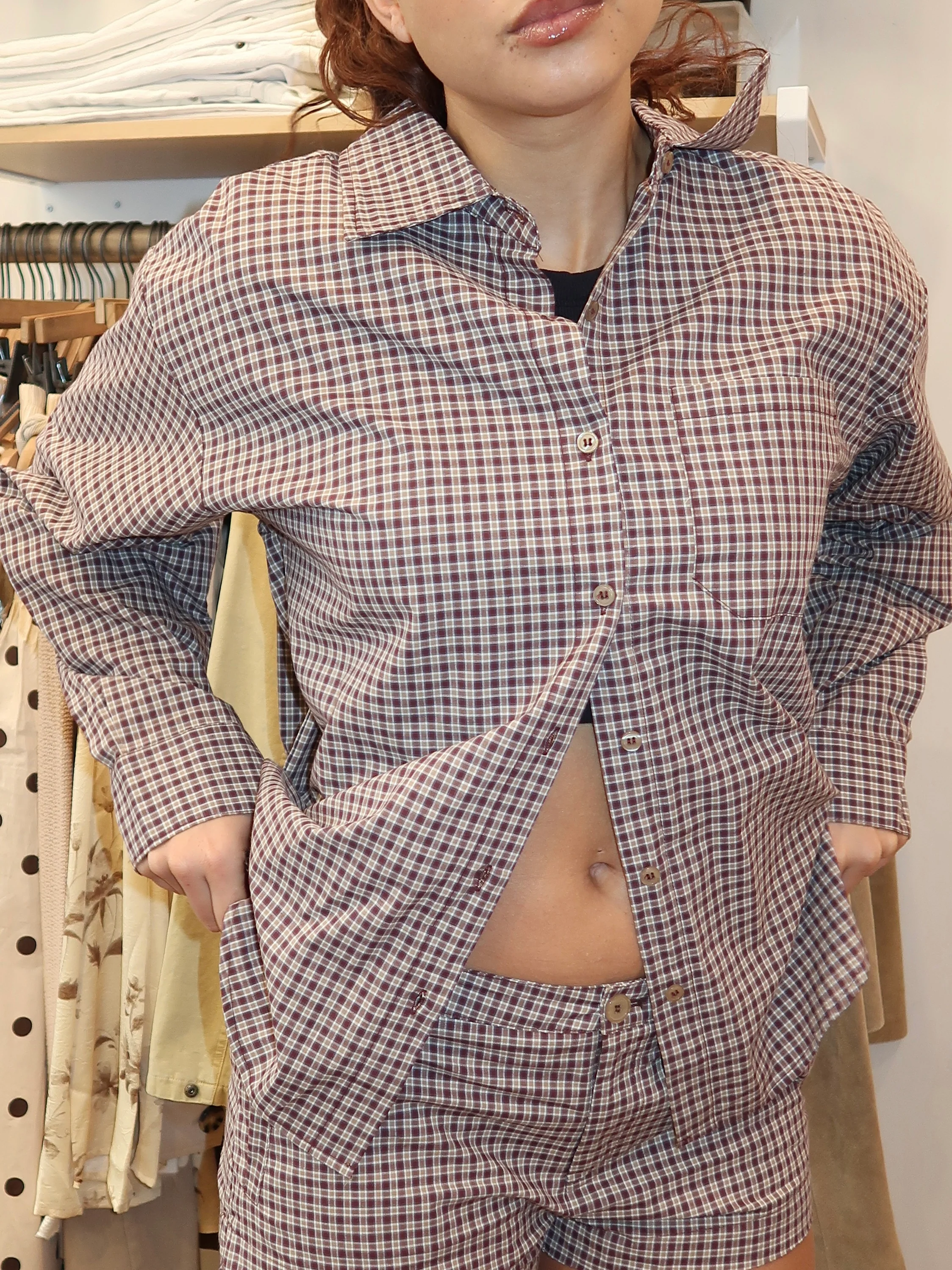 Danbury Button Up in Brown Plaid - Image 2
