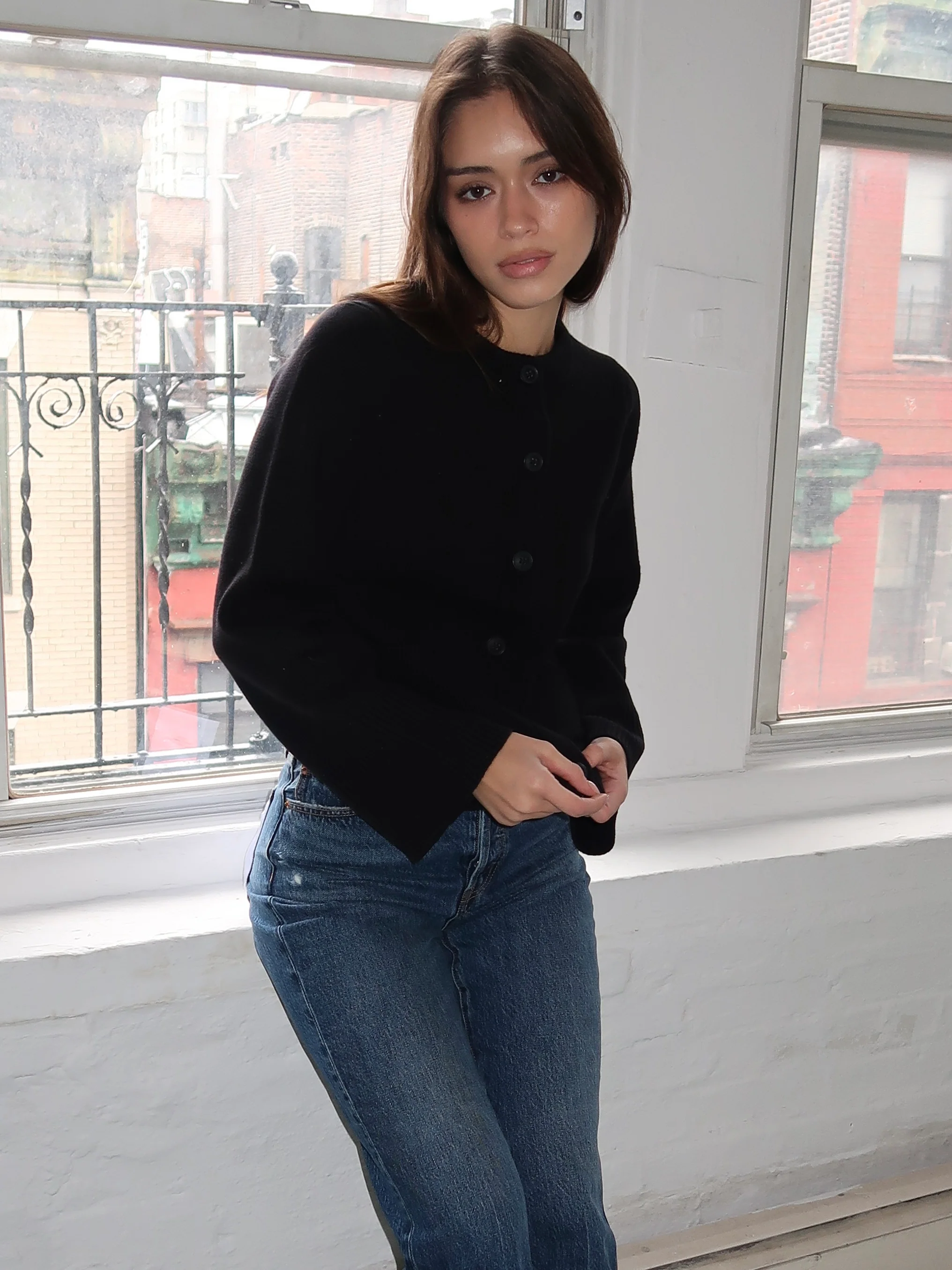 Dani Cinched Waist Cardigan in Noir - Image 2