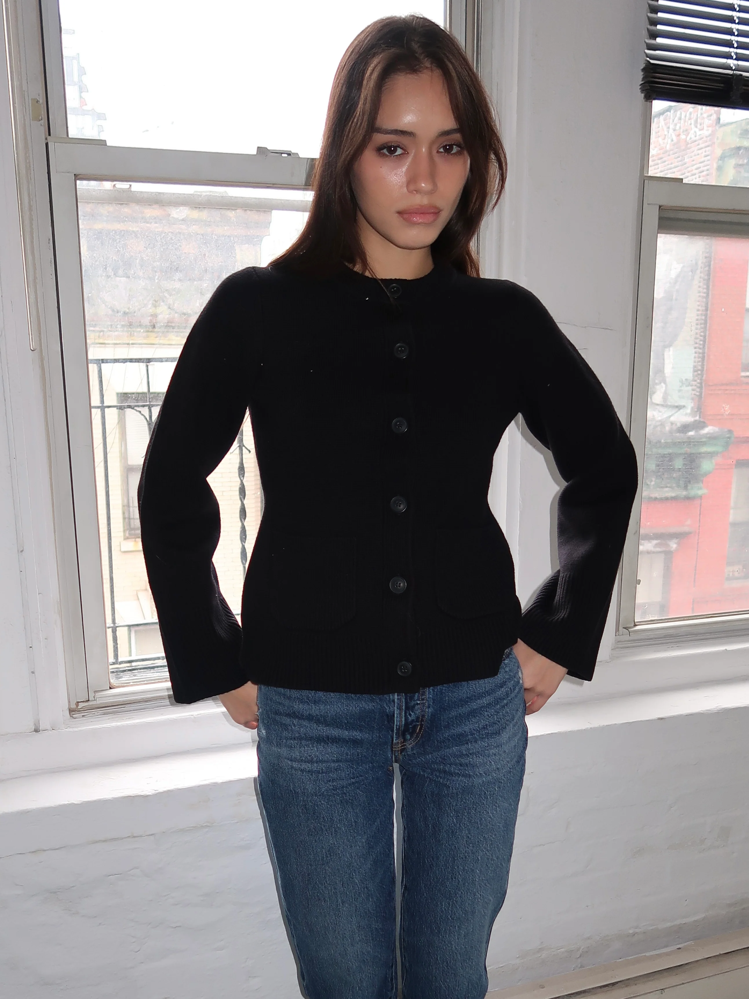 Dani Cinched Waist Cardigan in Noir - Image 3