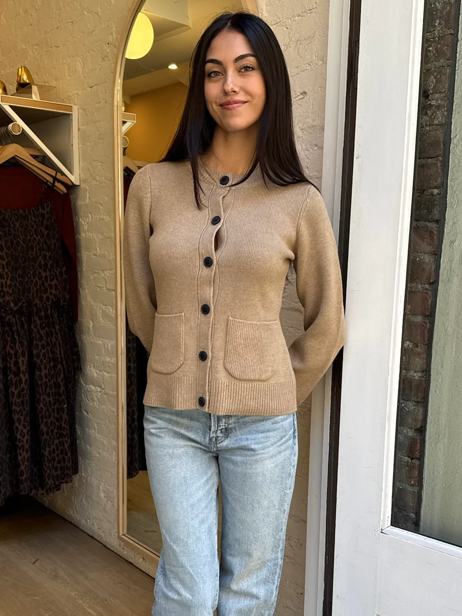Dani Cinched Waist Cardigan in Toasted Wheat - Image 4