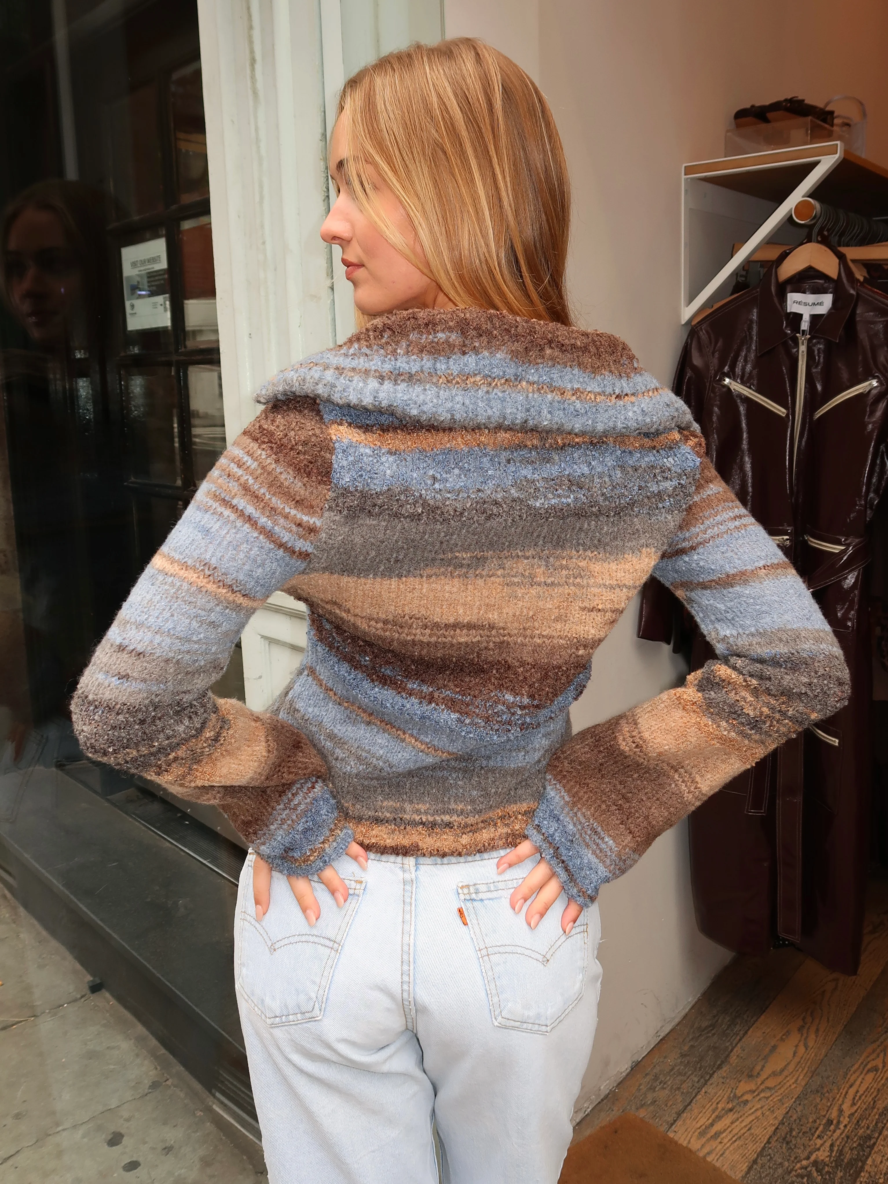 Danielle Knit Zip Up in Multi Blue - Image 3
