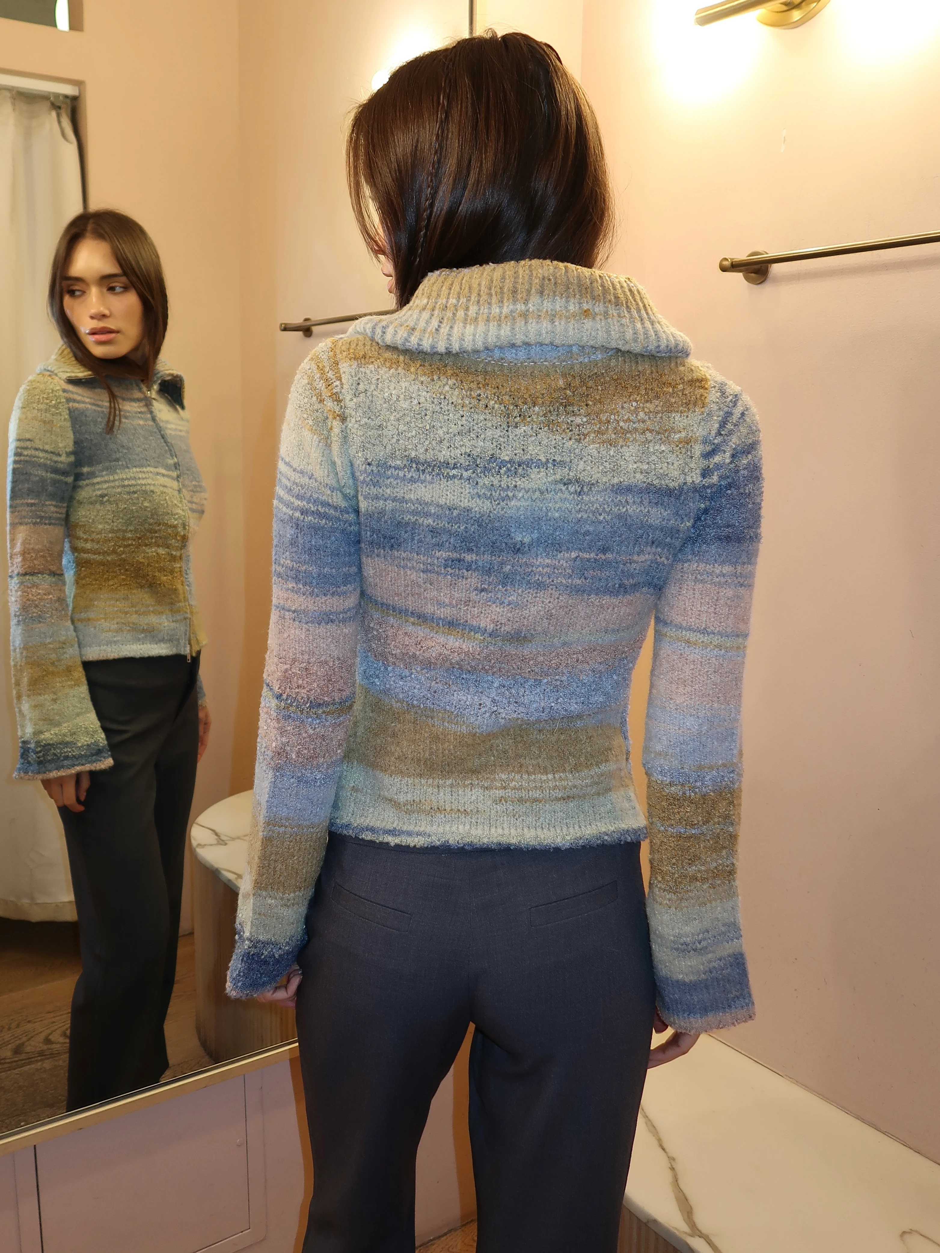 Danielle Knit Zip Up in Multi Olive - Image 3