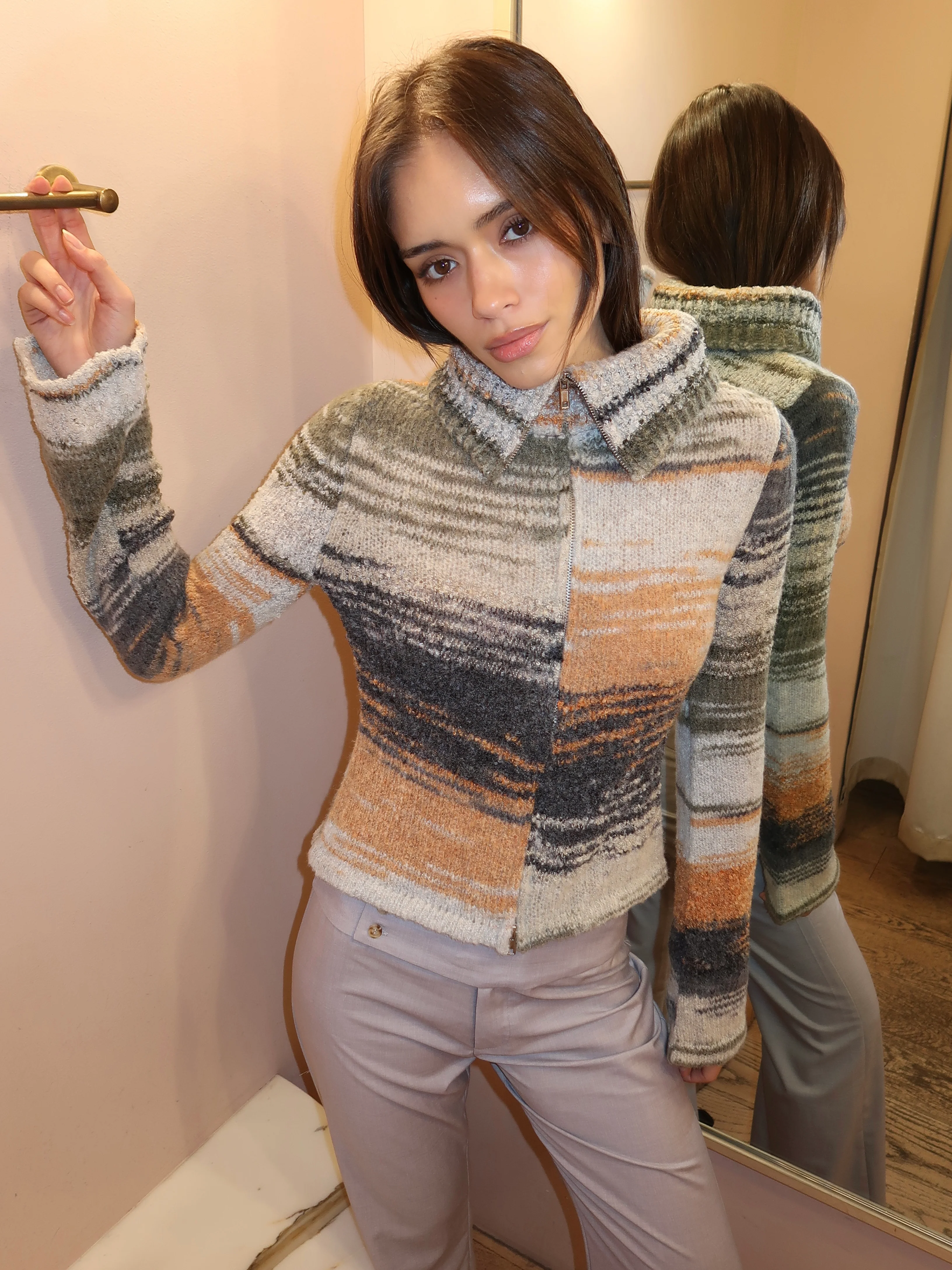 Danielle Knit Zip Up in Multi Orange - Image 2