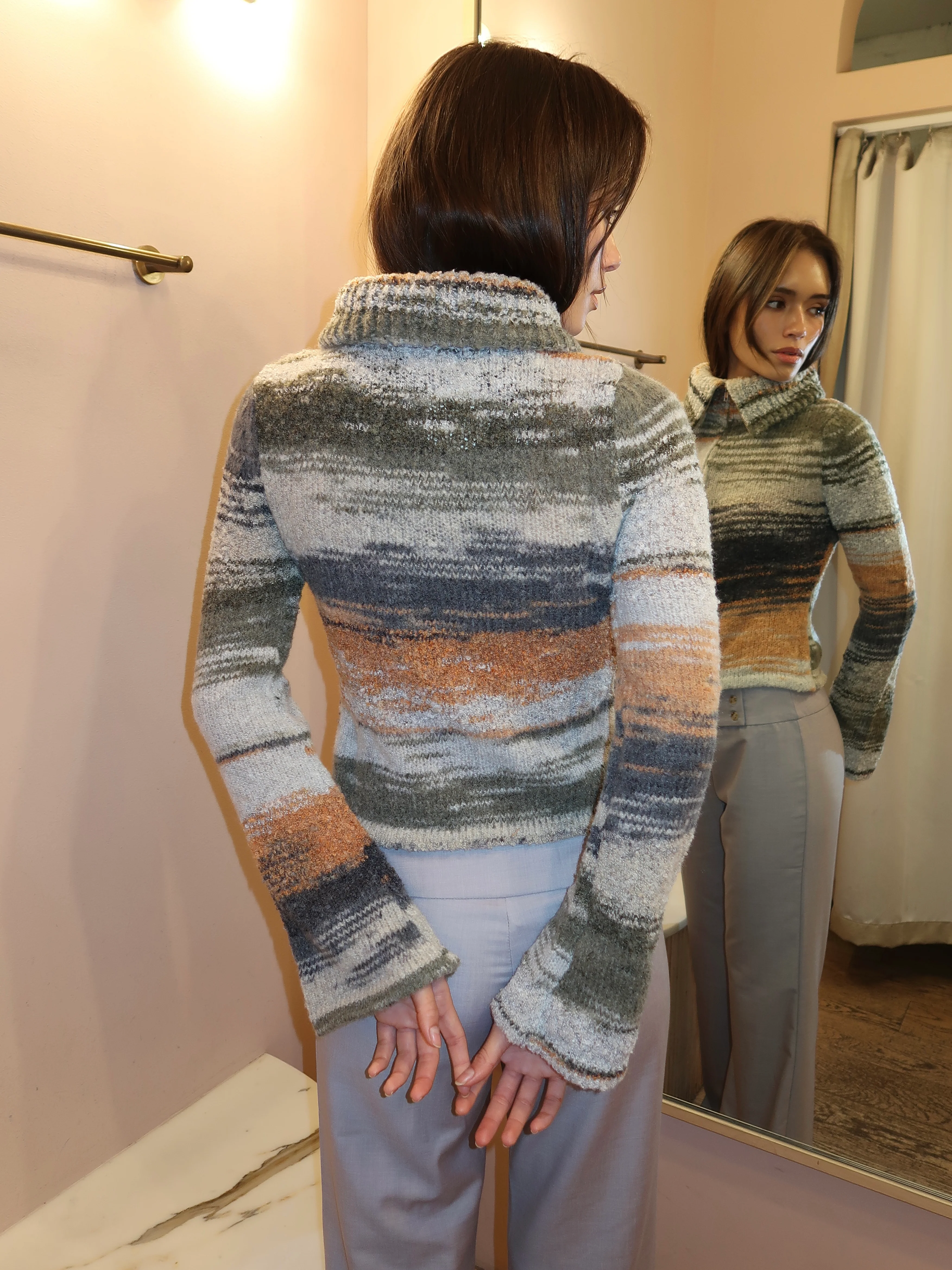 Danielle Knit Zip Up in Multi Orange - Image 3