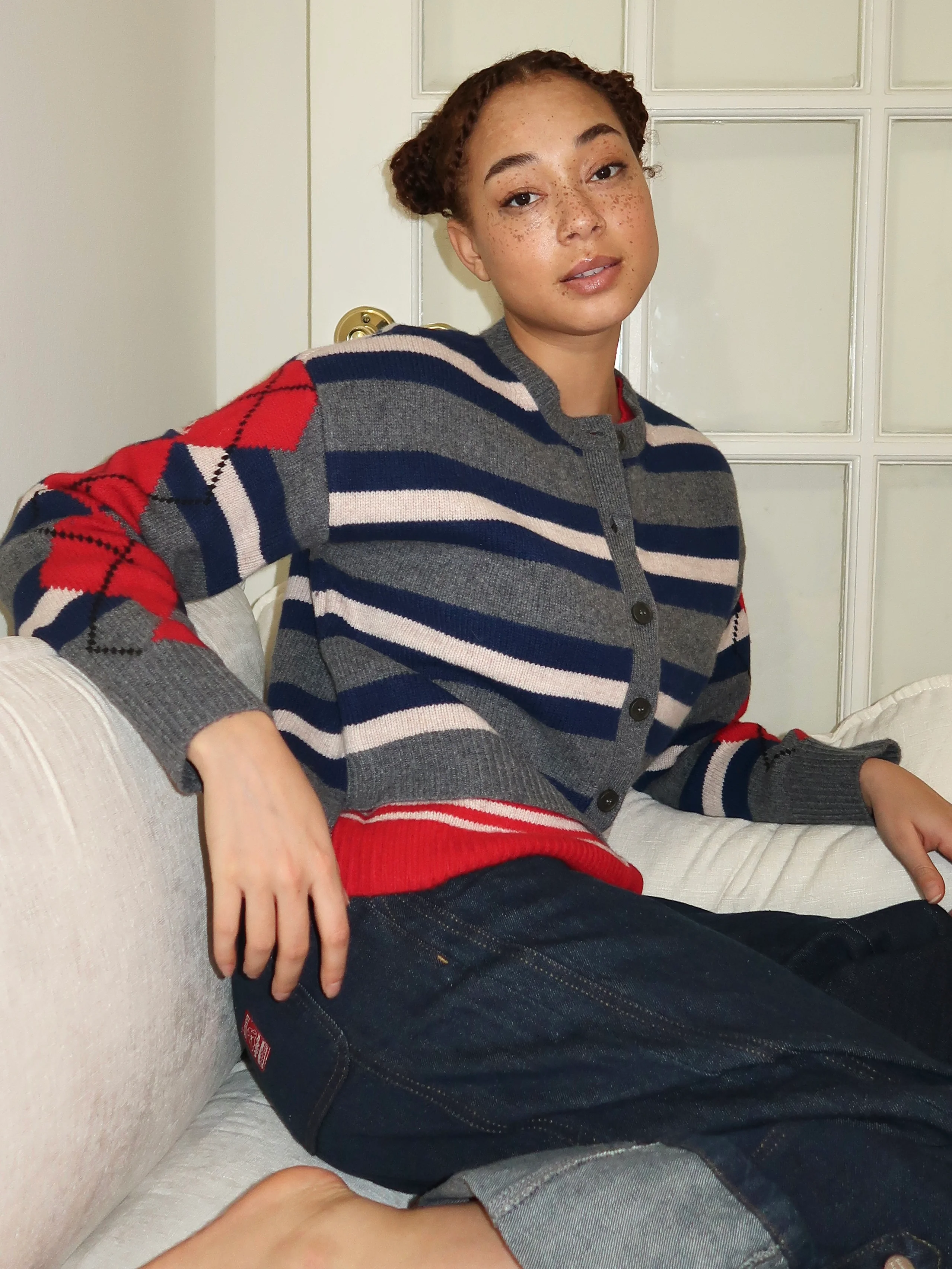 Didi Cardigan in Argyle Stripe Multi - Image 2