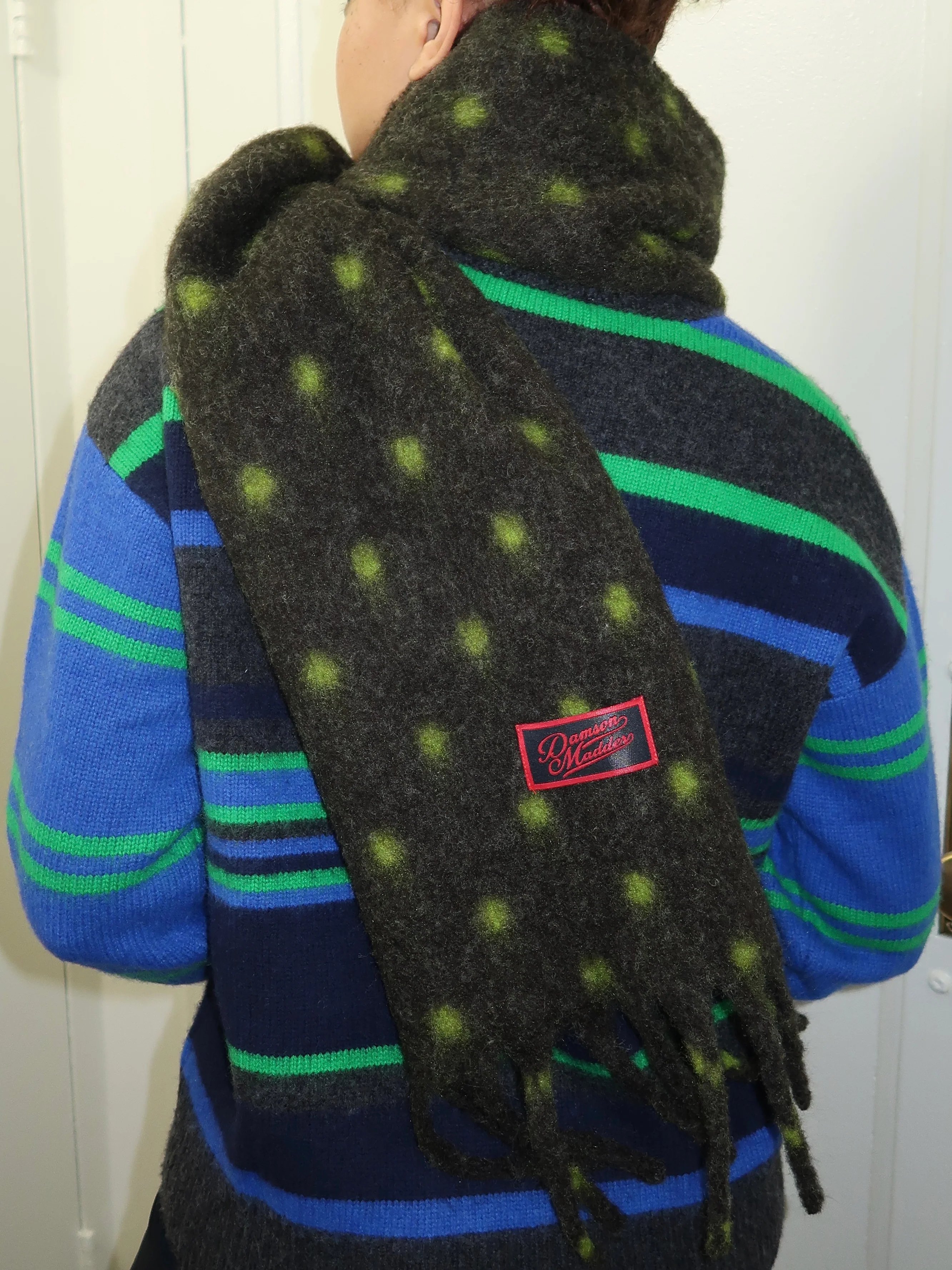 DM Fluffy Scarf in Charcoal/Lime Spot - Image 2