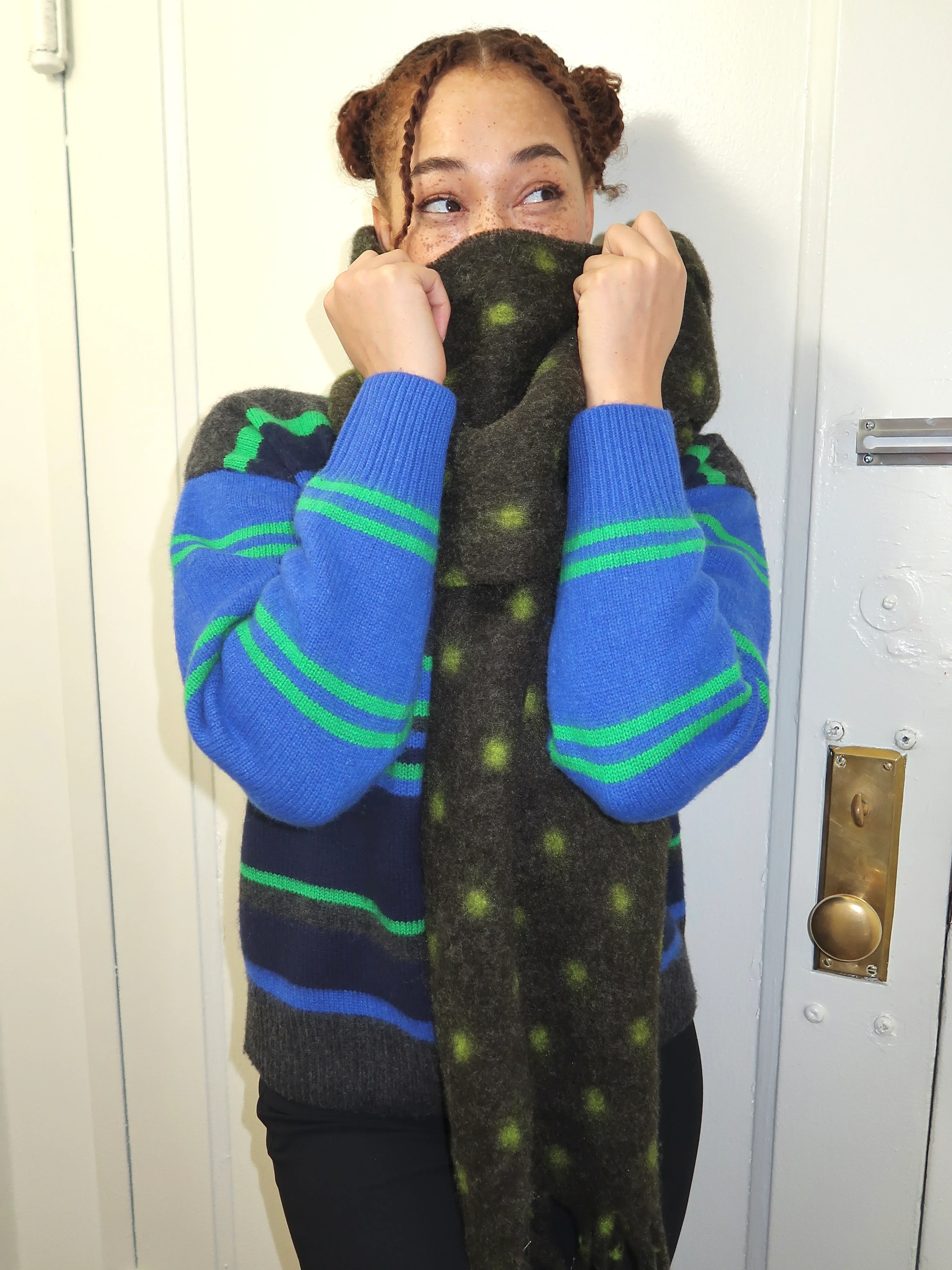 DM Fluffy Scarf in Charcoal/Lime Spot - Image 4
