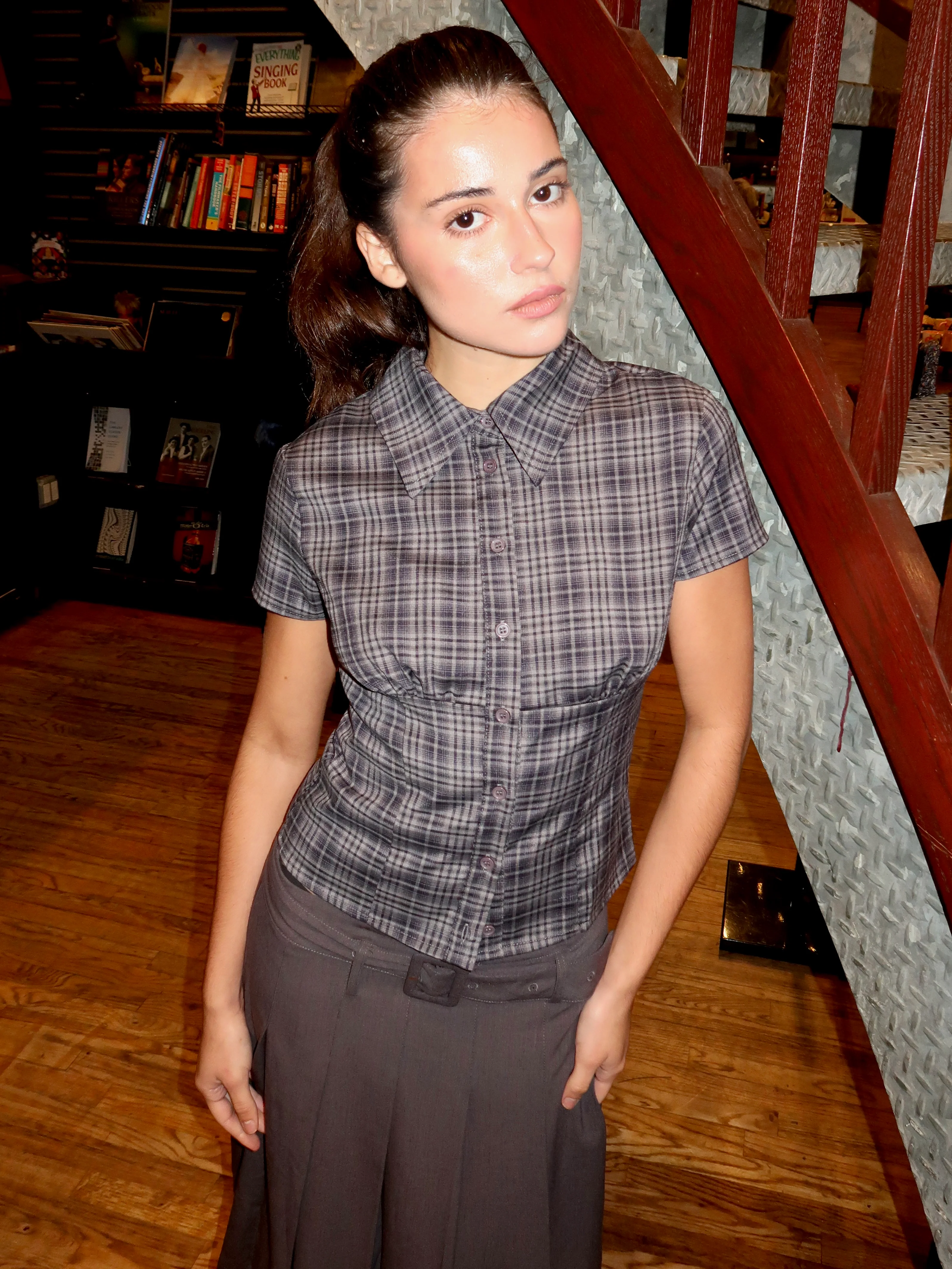Dolnick Button Down Top in Navy