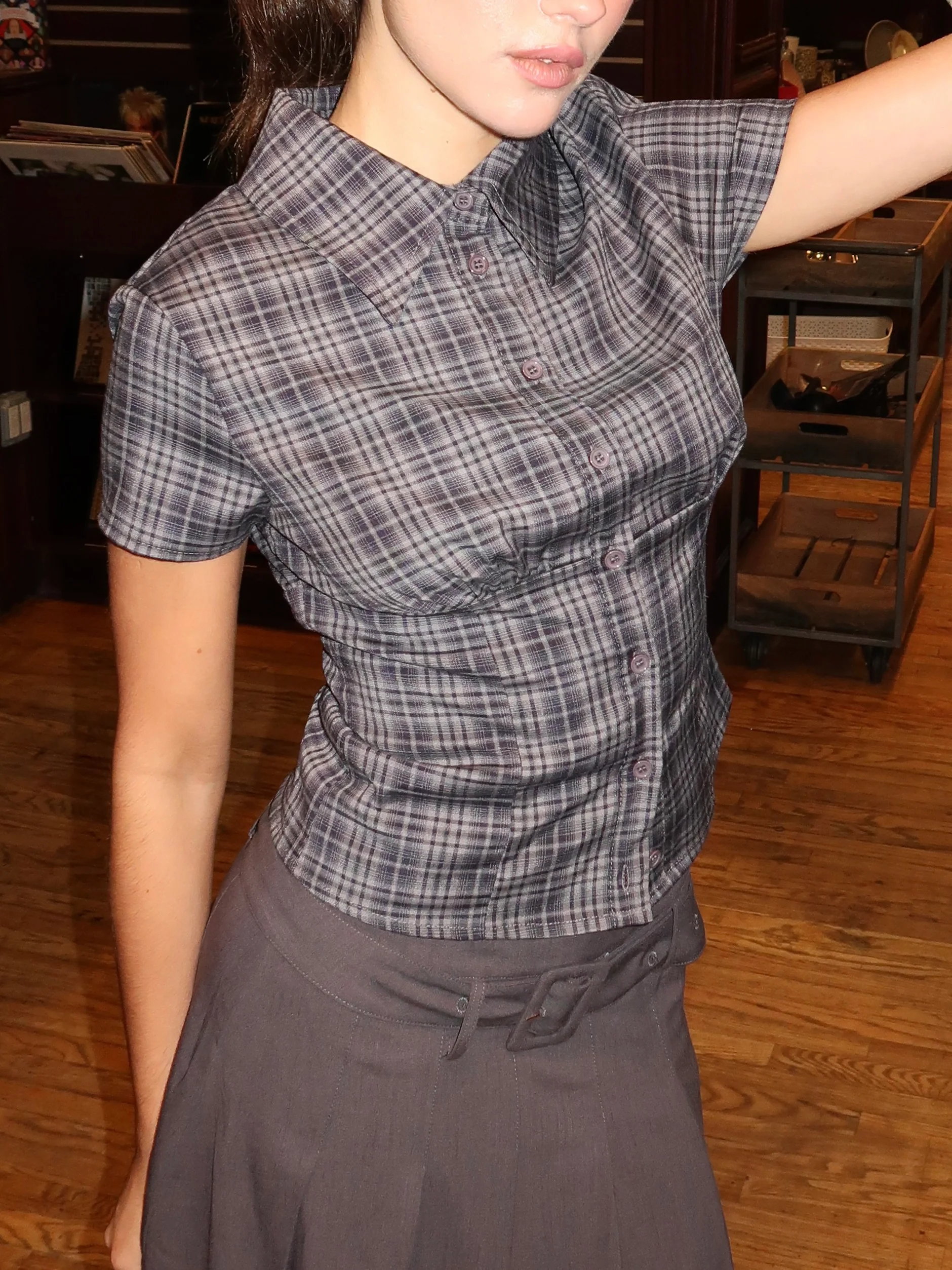 Dolnick Button Down Top in Navy - Image 2