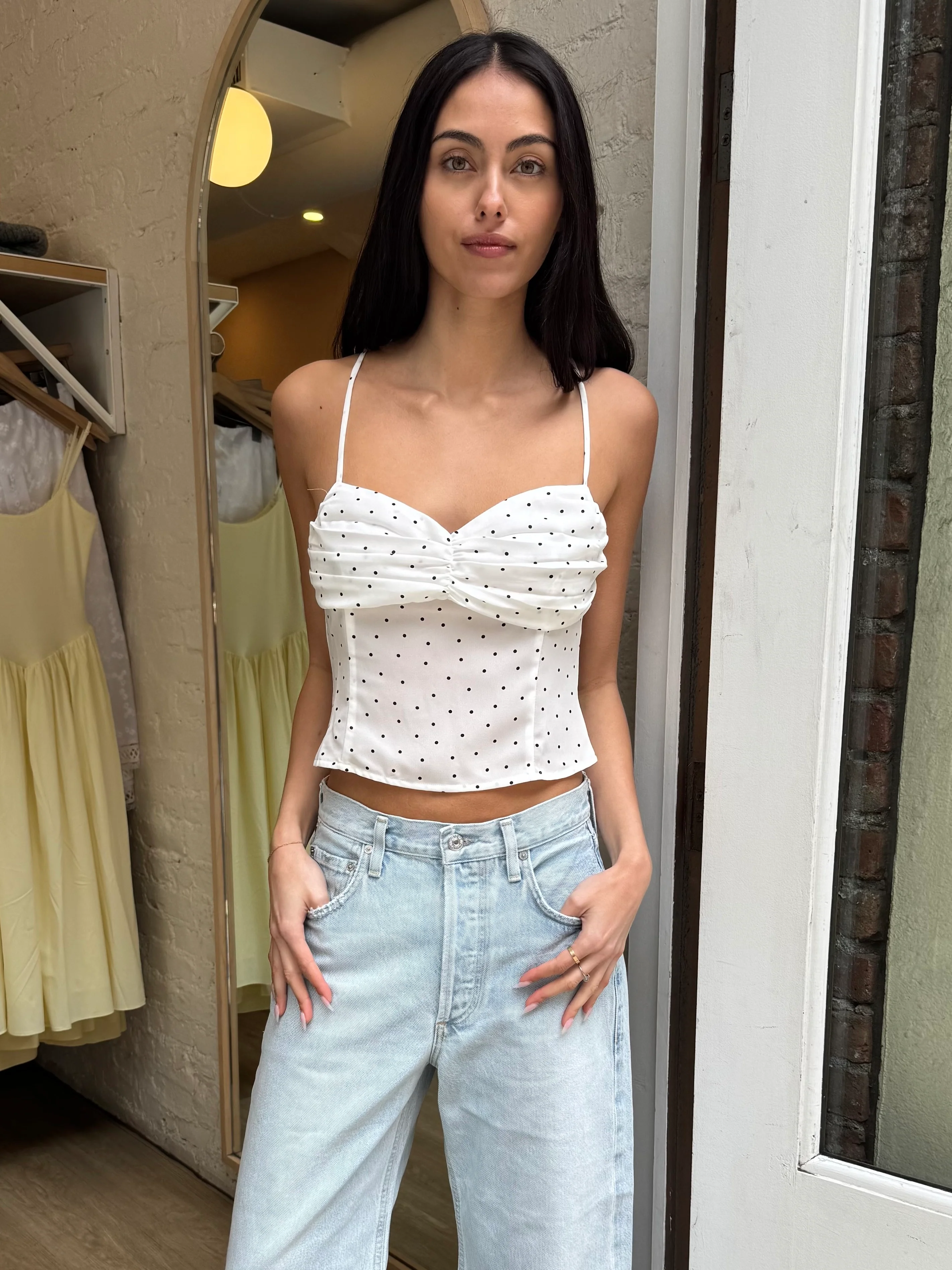 Dunkle Tank Top in Off-White Polka Dot - Image 4