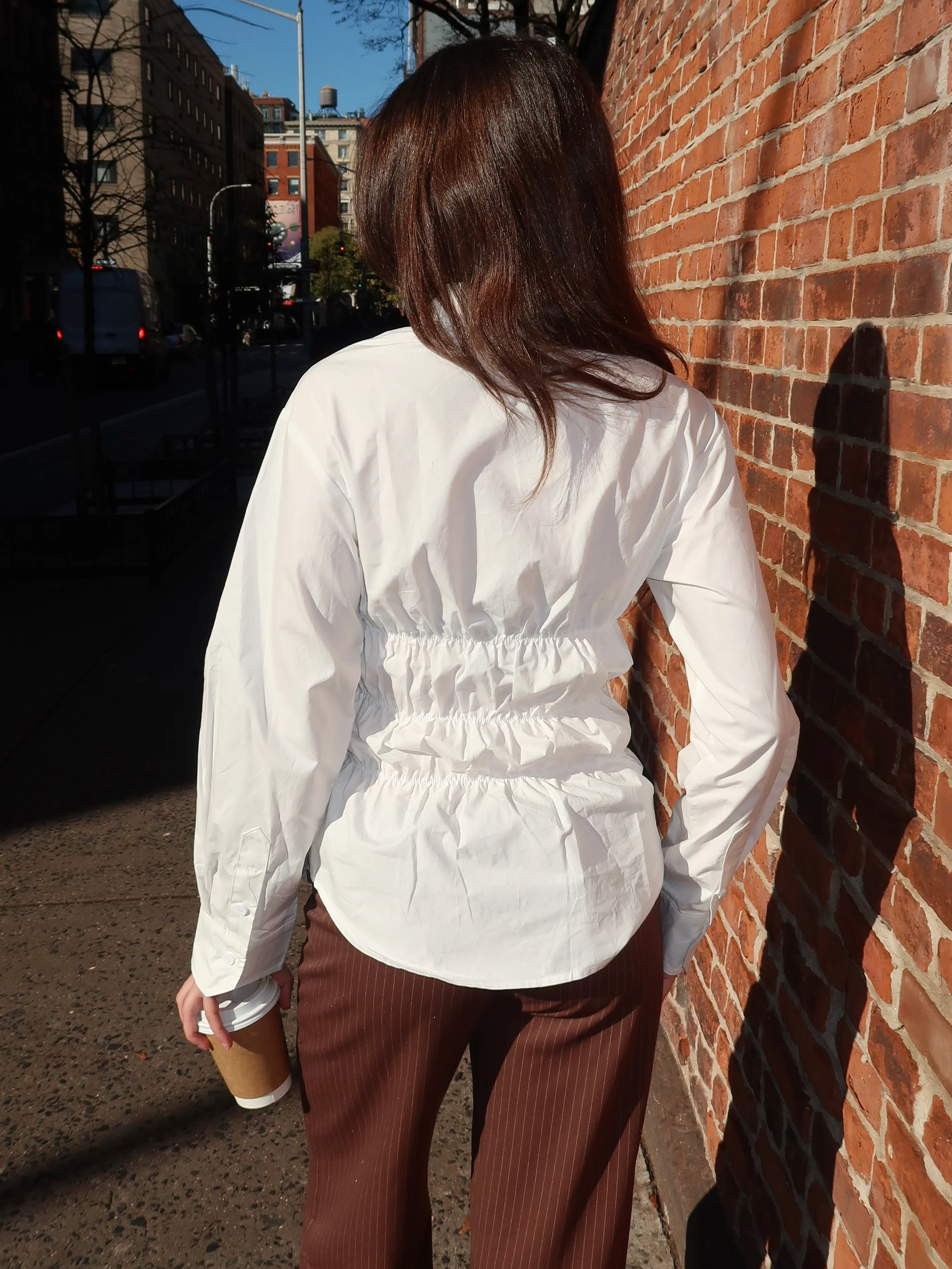 Effie Ruched Long Sleeve Shirt in White - Image 3