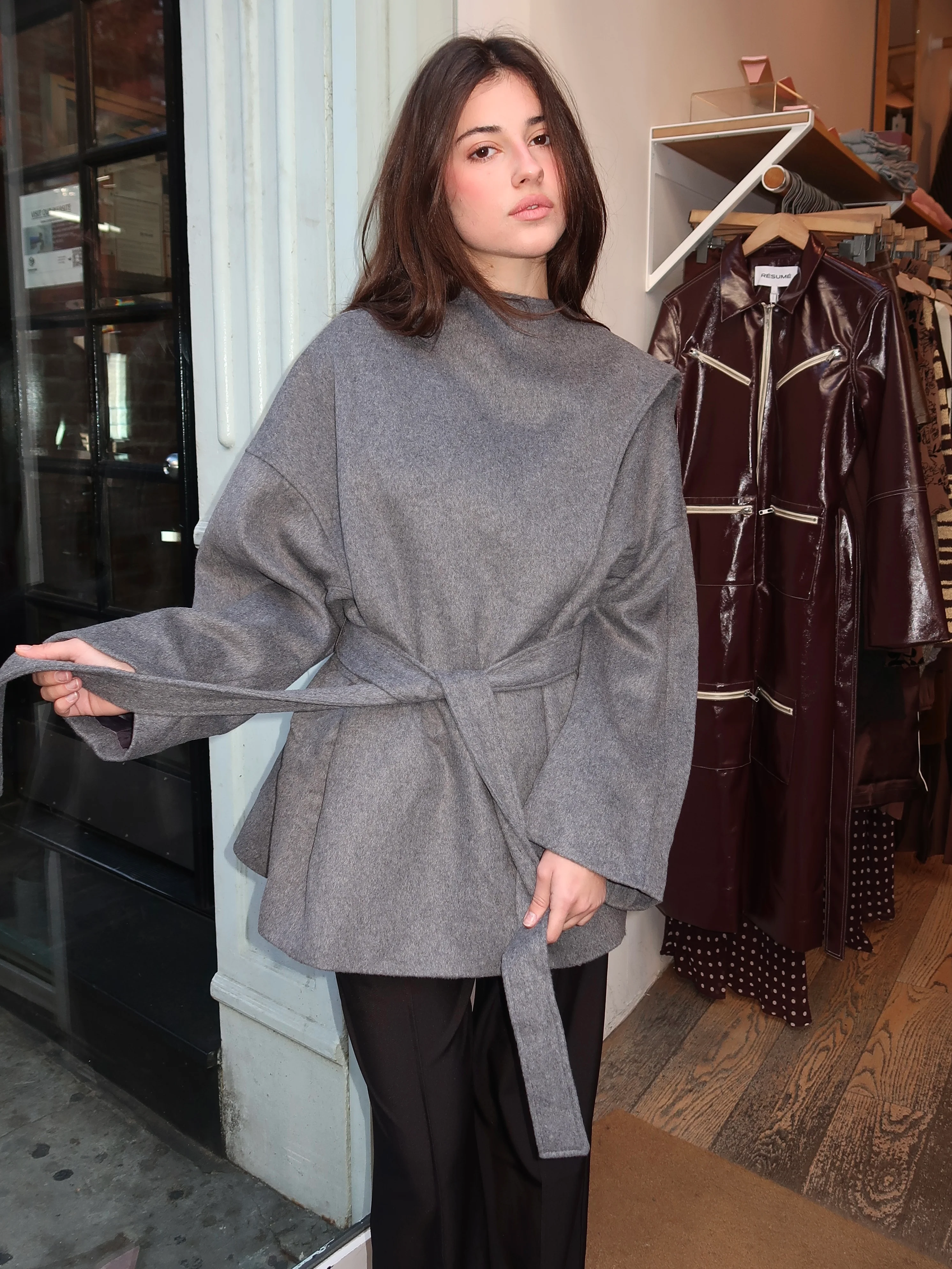 Elaxi Short Coat in Charcoal - Image 2