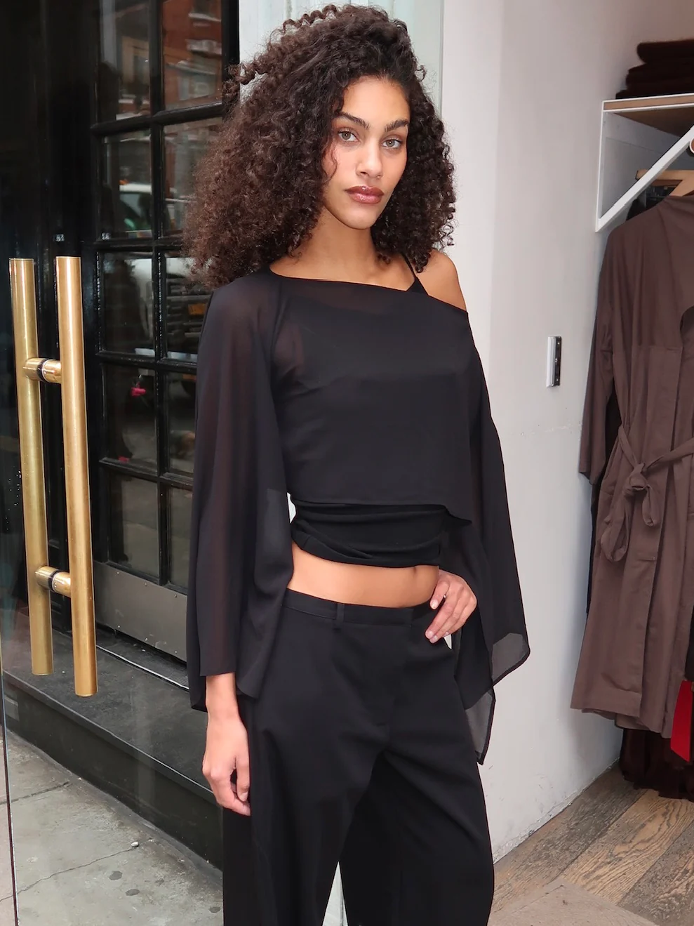 Elysia Sheer Poncho Top in Black - Image 2