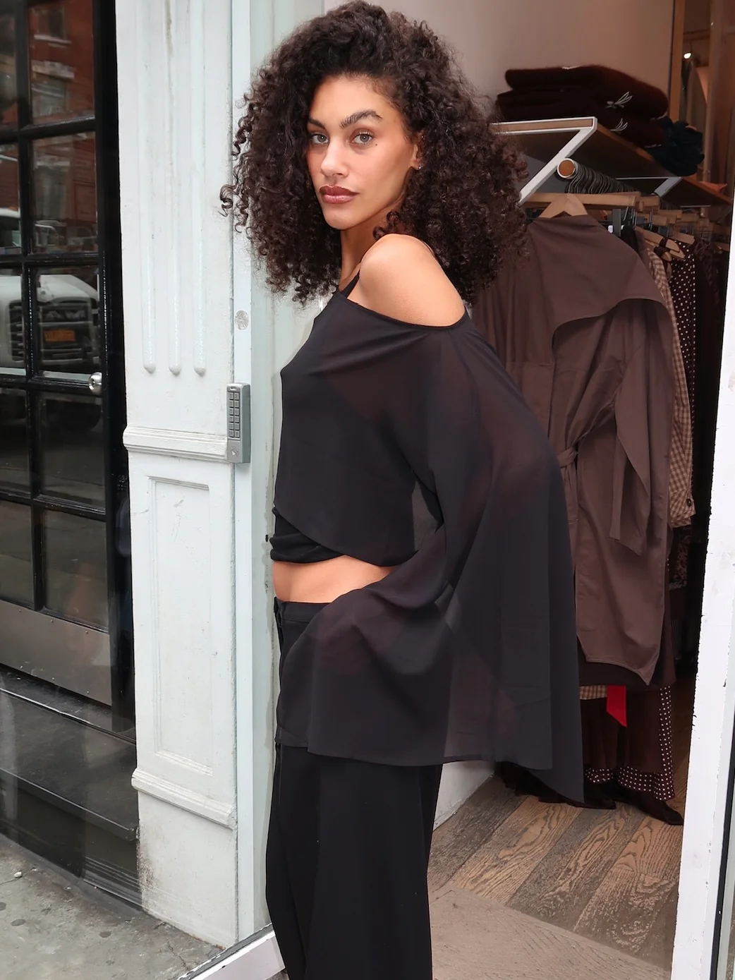 Elysia Sheer Poncho Top in Black - Image 4