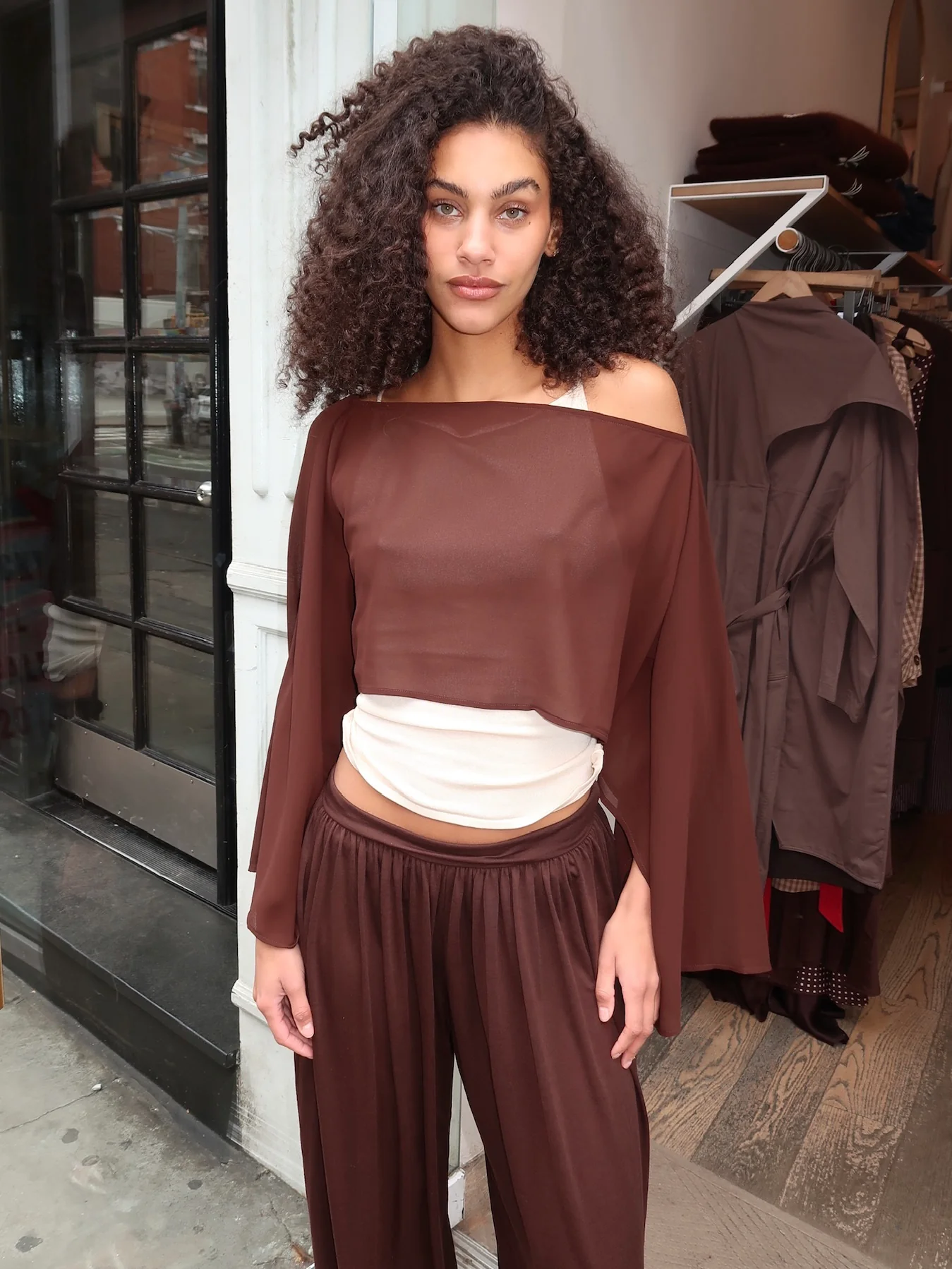 Elysia Sheer Poncho Top in Brown - Image 2