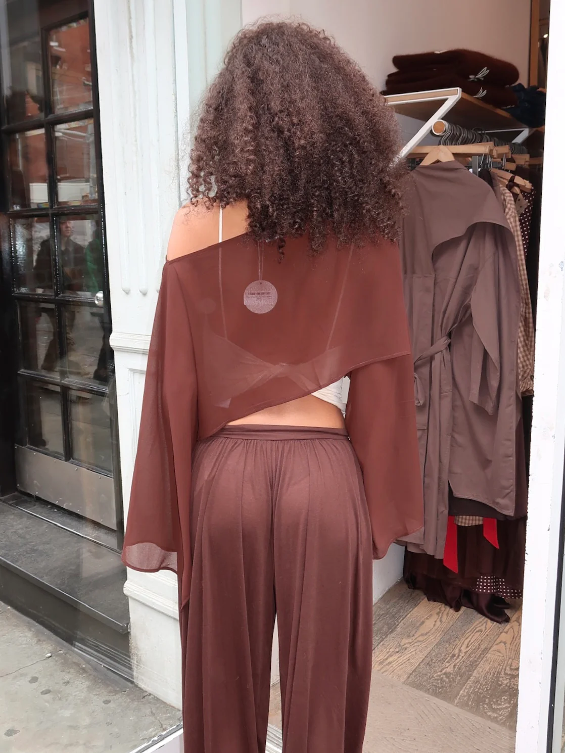 Elysia Sheer Poncho Top in Brown - Image 3
