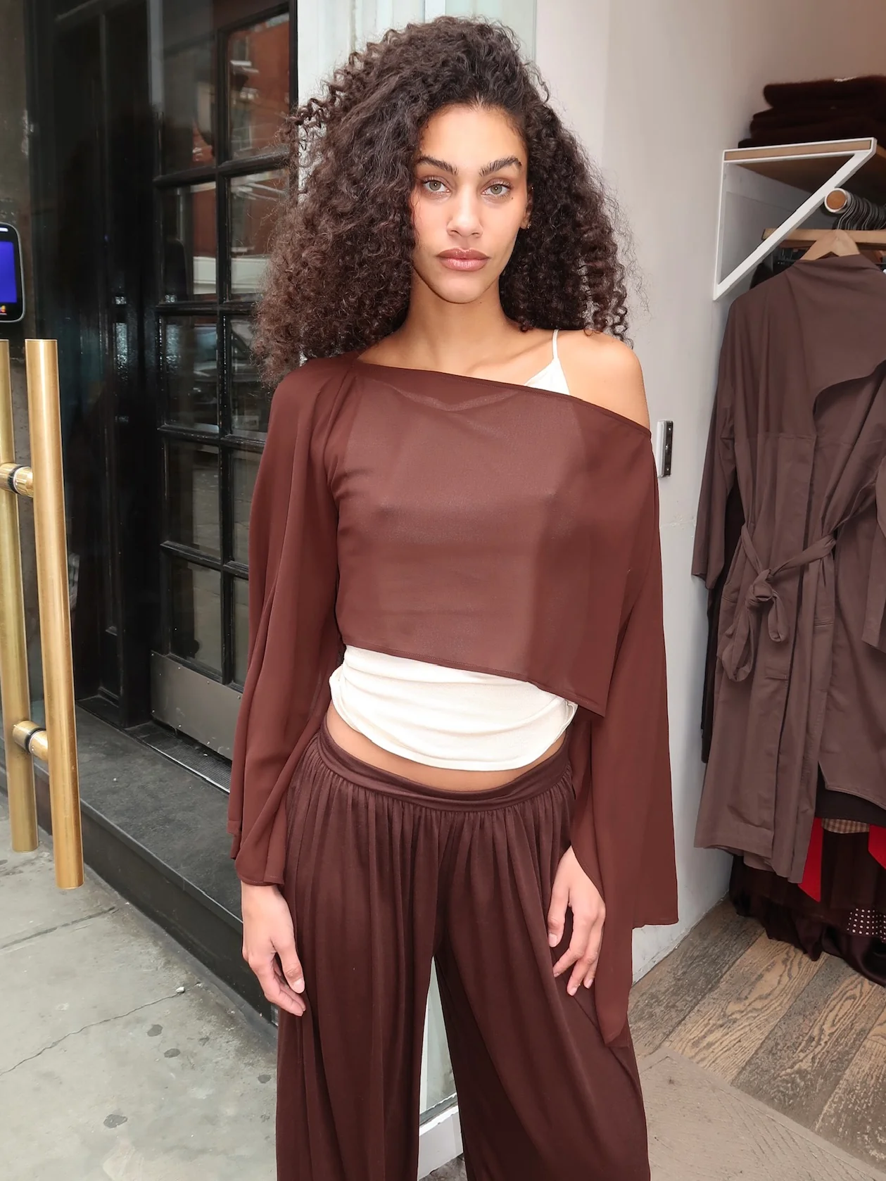 Elysia Sheer Poncho Top in Brown - Image 4