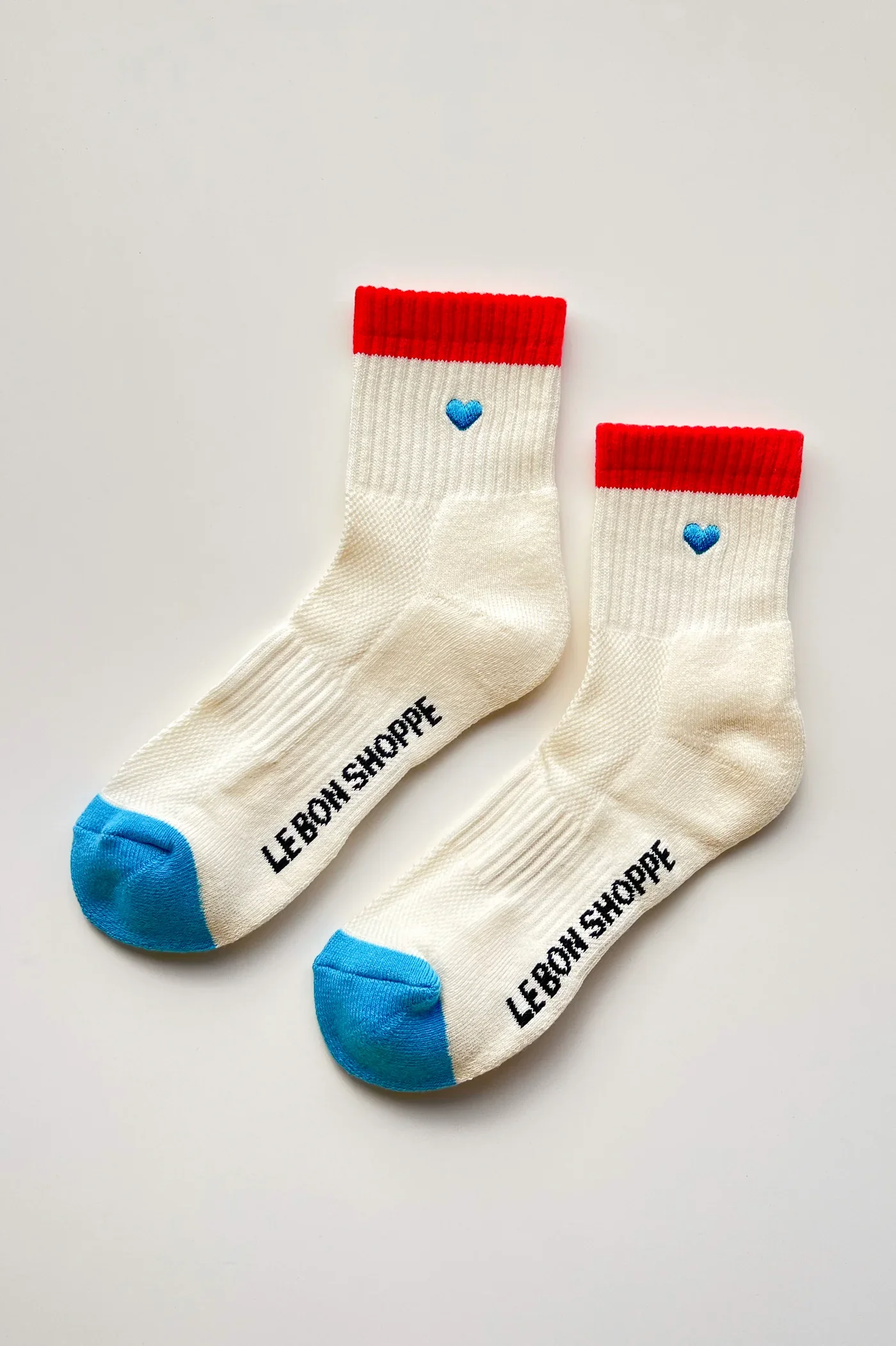 Embroidered Color Block Girlfriend Socks in Blue Red + Heart