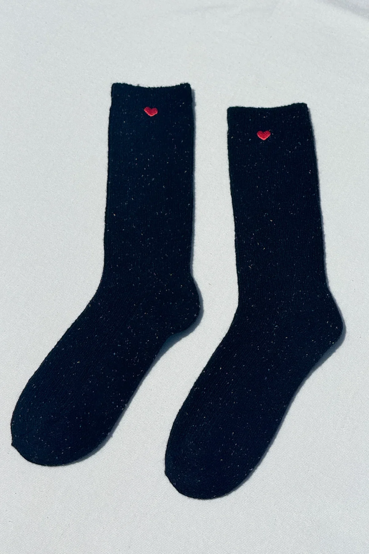 Embroidered Snow Socks in Black + Heart