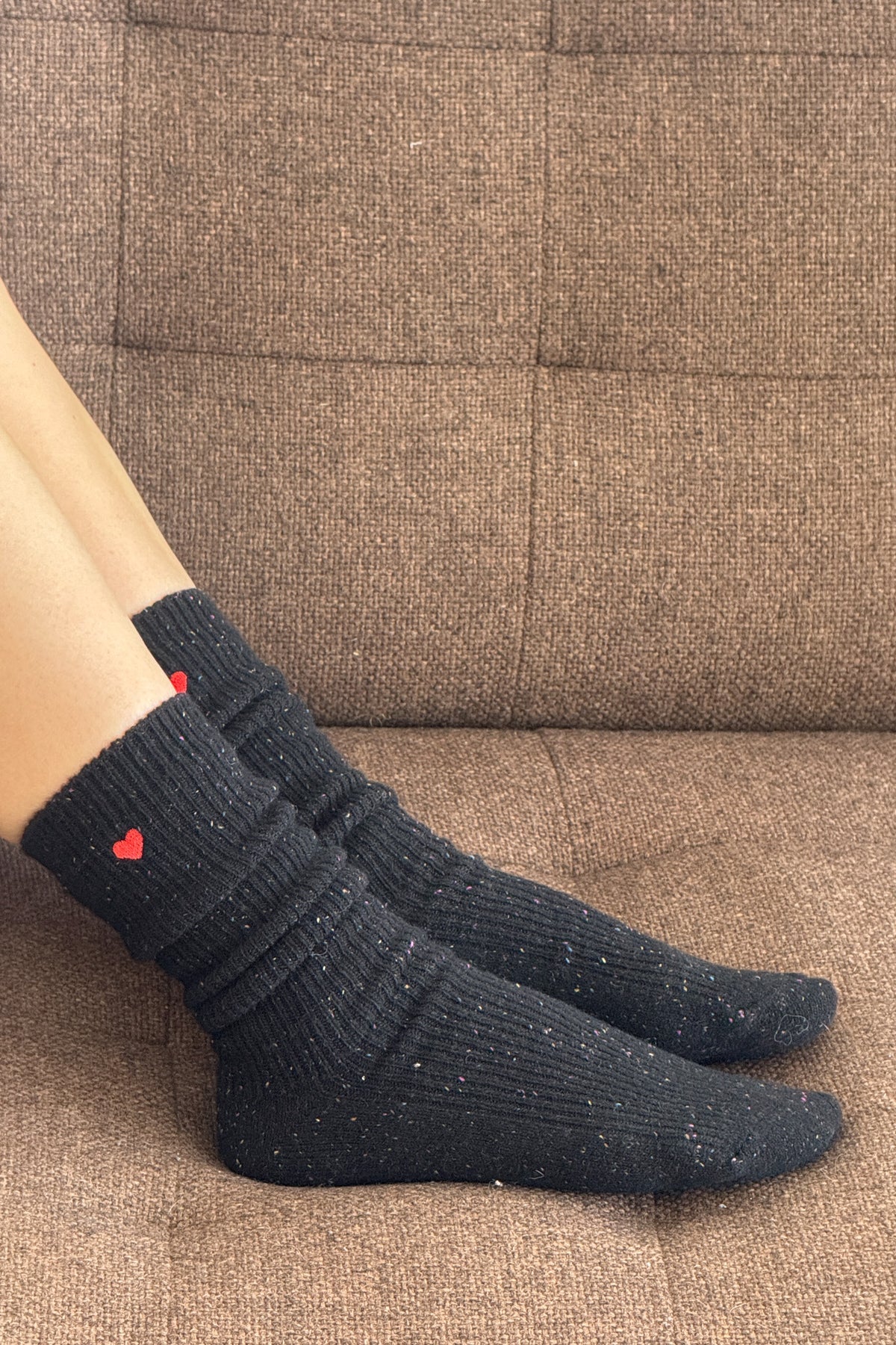 Embroidered Snow Socks in Black + Heart - Image 2