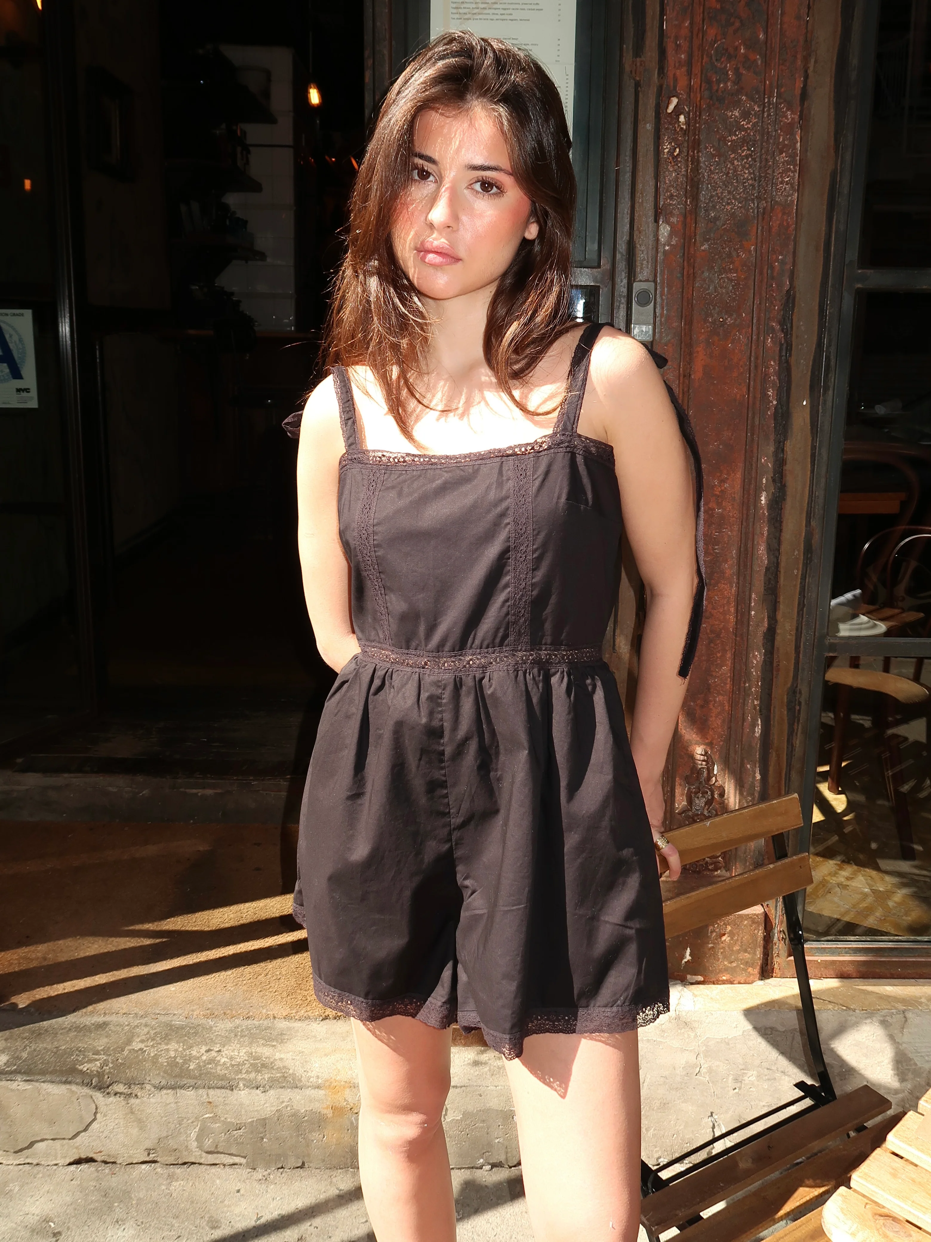 Emilia Playsuit in Fresco Lace Black - Image 2