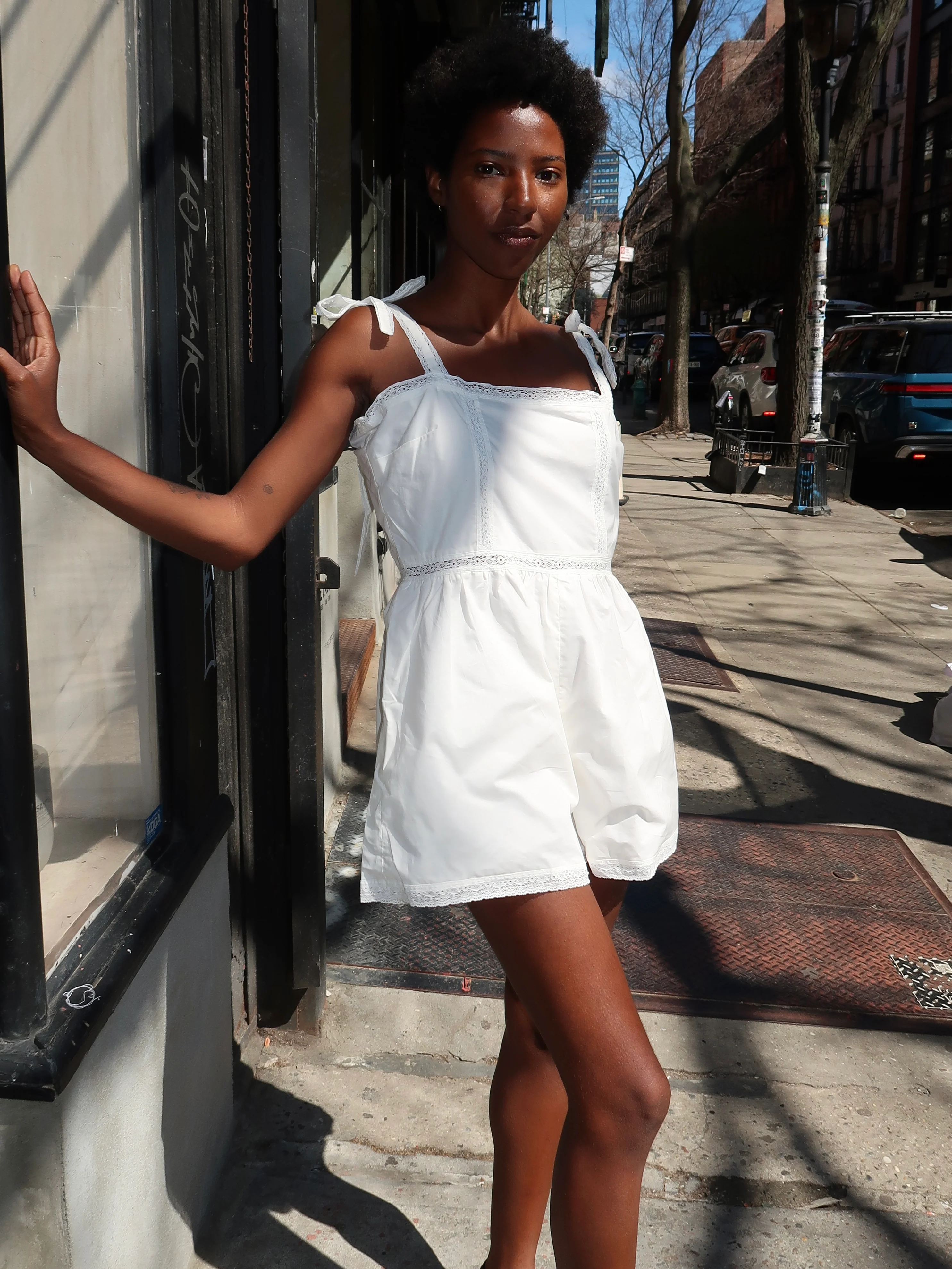 Emilia Playsuit in Fresco Lace White - Image 4
