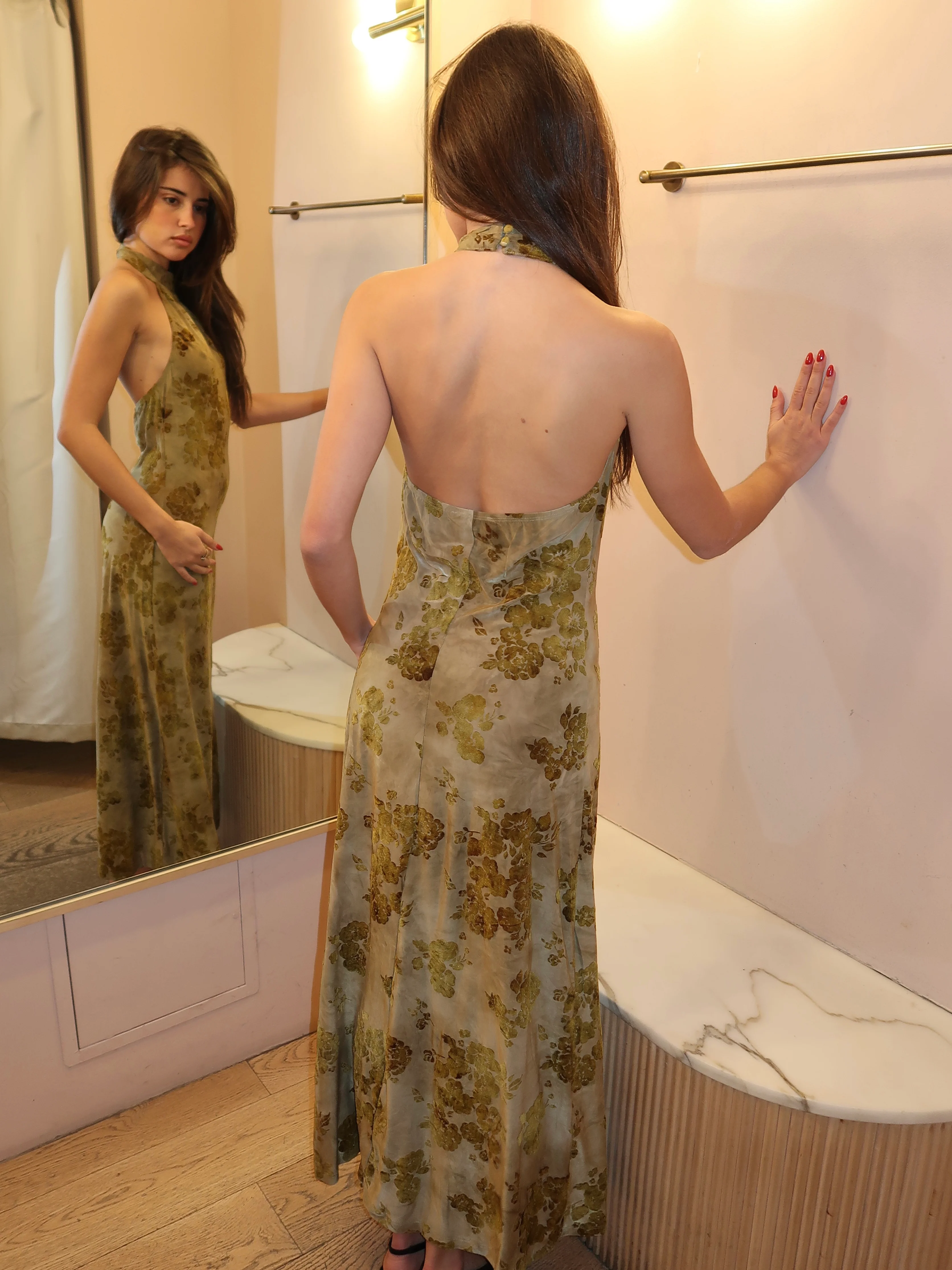 Emily Maxi Dress in Olive Burnout - Image 3