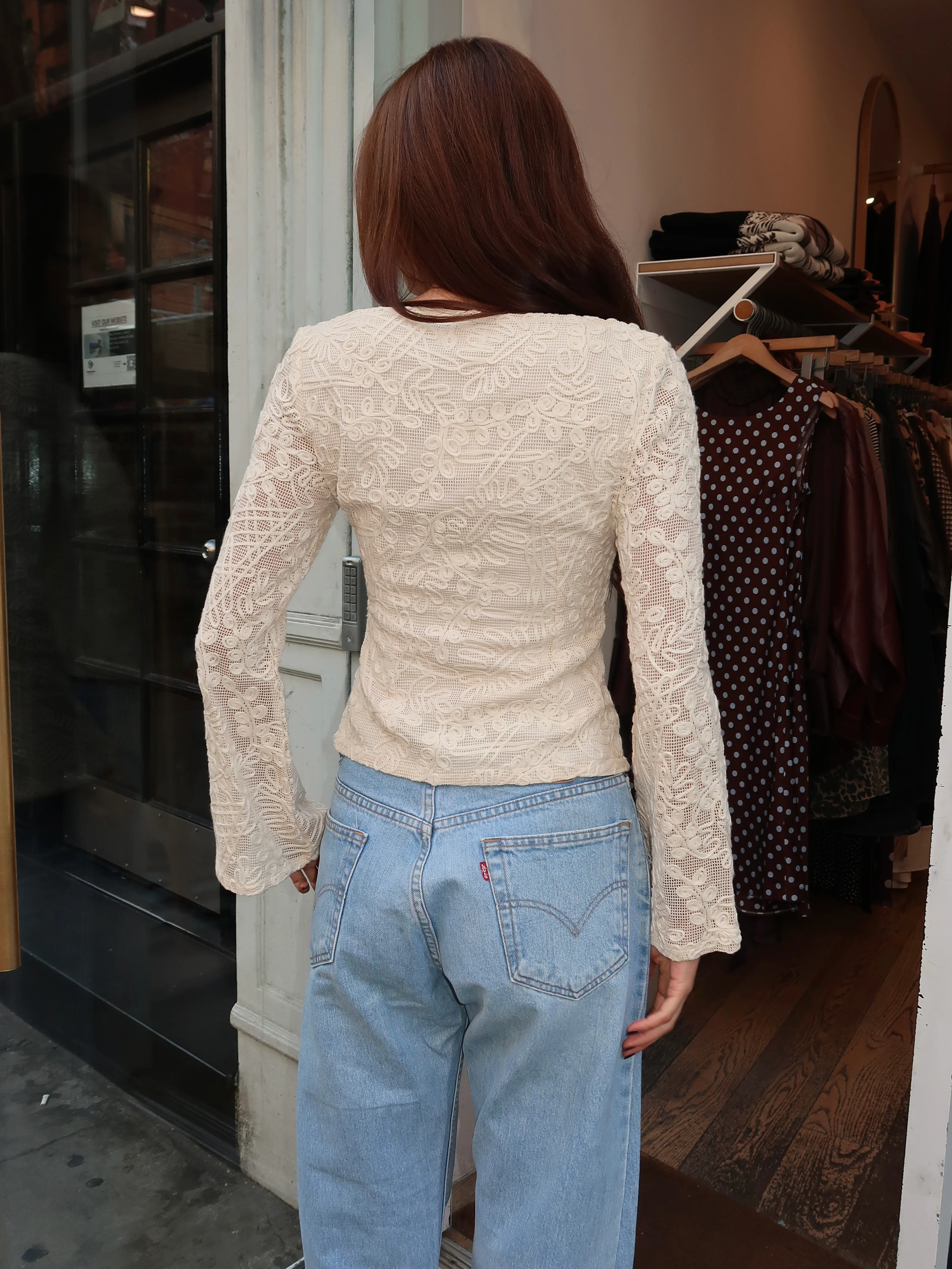 Evora Button Up in Crochet Beige - Image 3