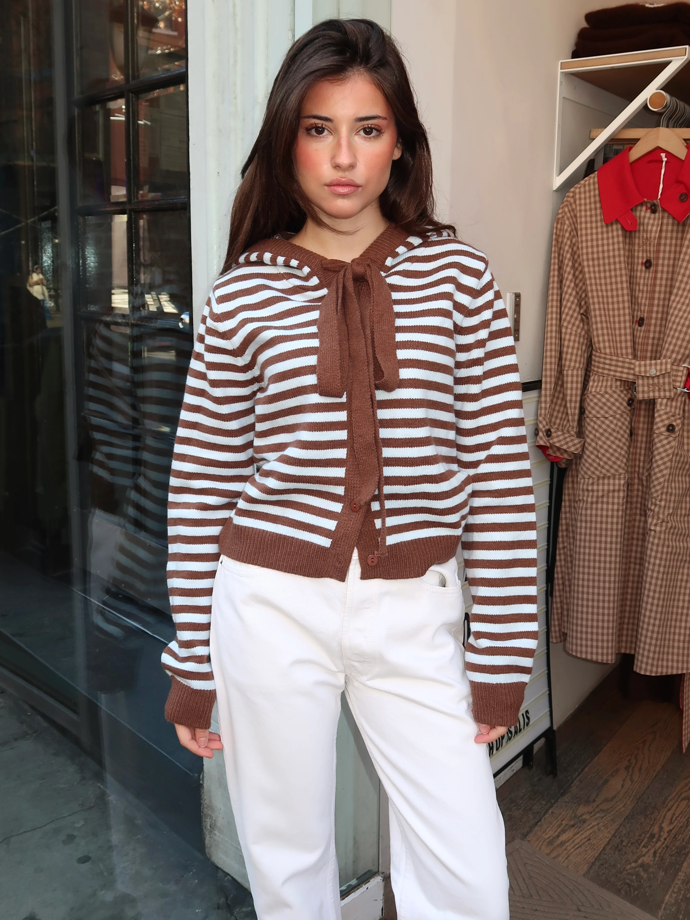 Farrah Hoodie Cardi in Striped Brown Multi