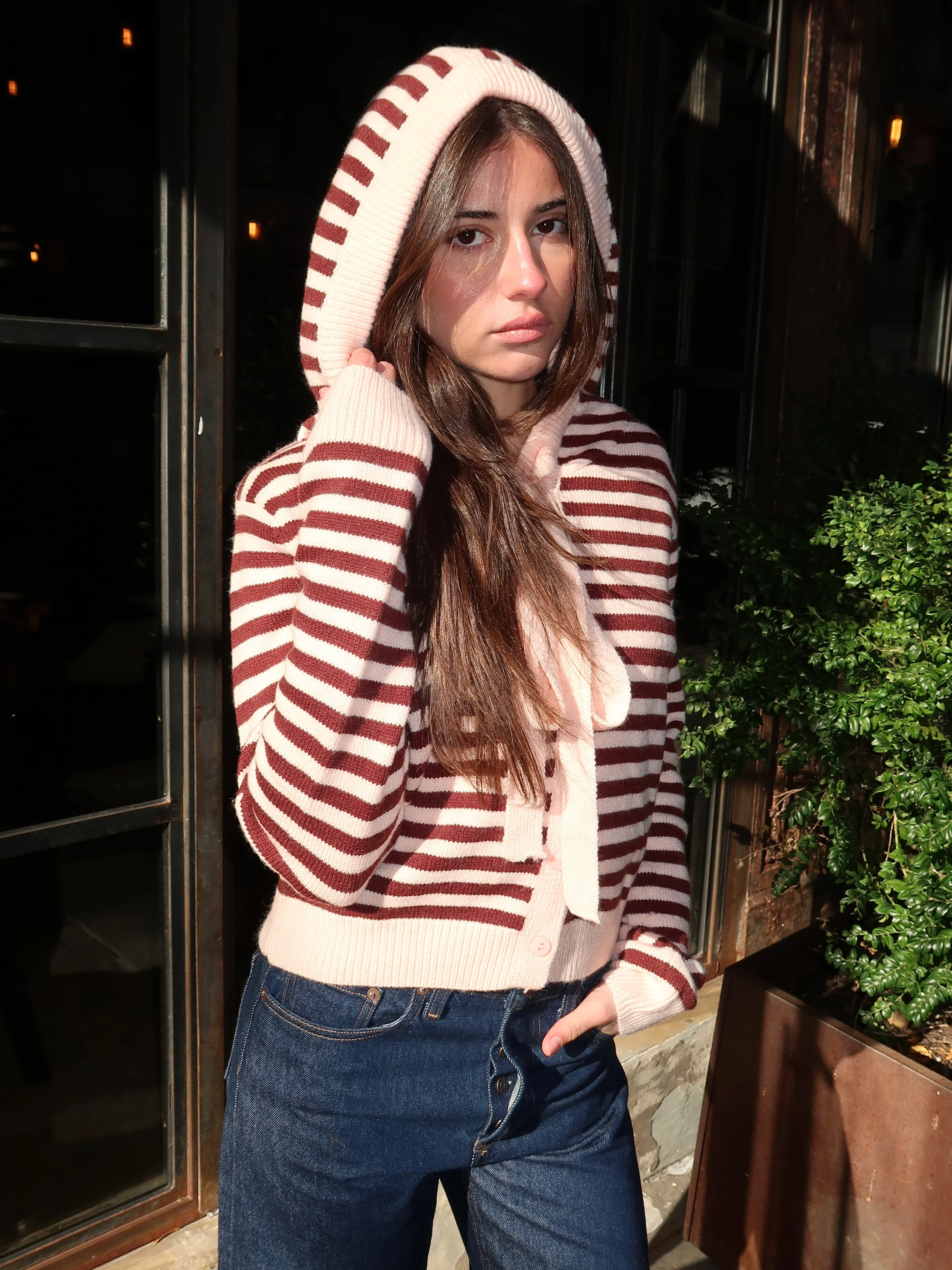 Farrah Hoodie Cardi in Striped Pink Multi - Image 2