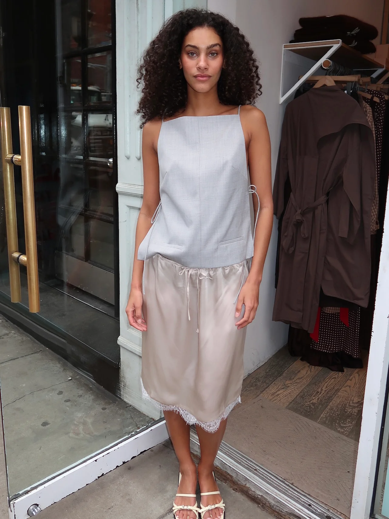 Fine Lace Skirt in Stone