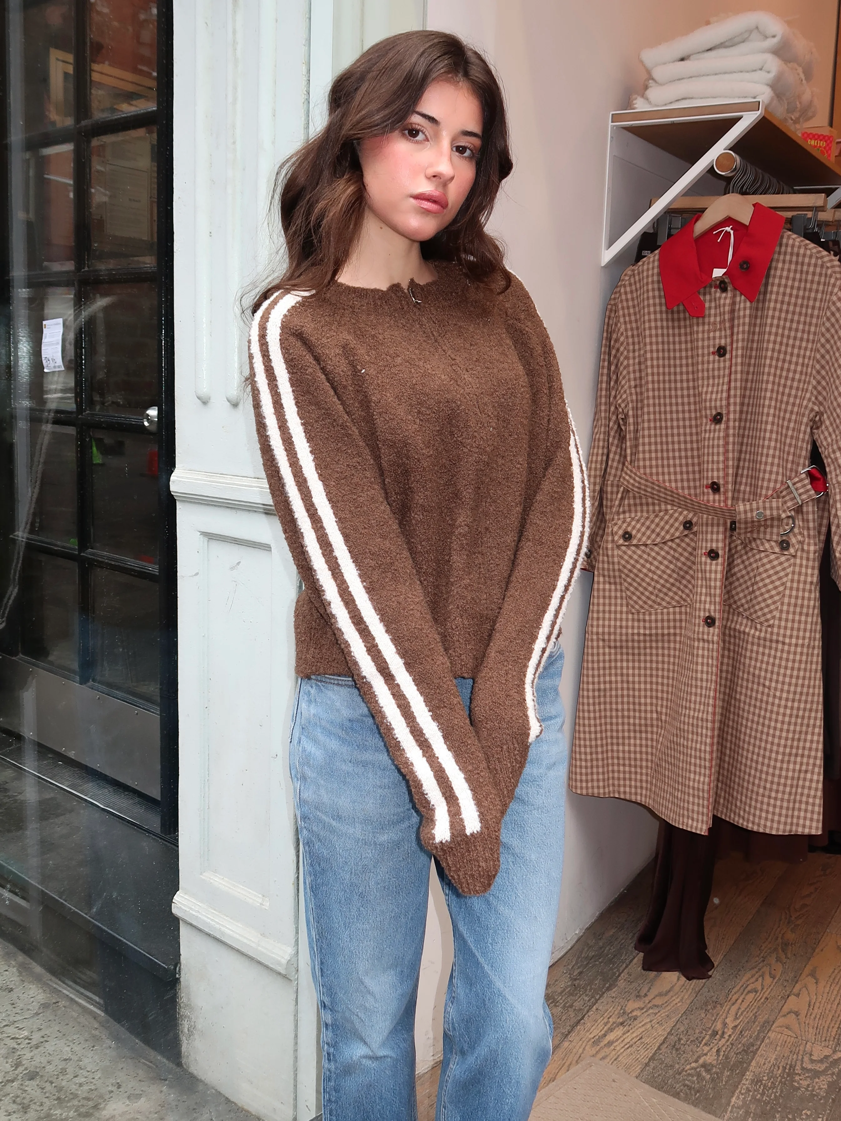 Finley Knit Zip Up Jacket in Brown - Image 4
