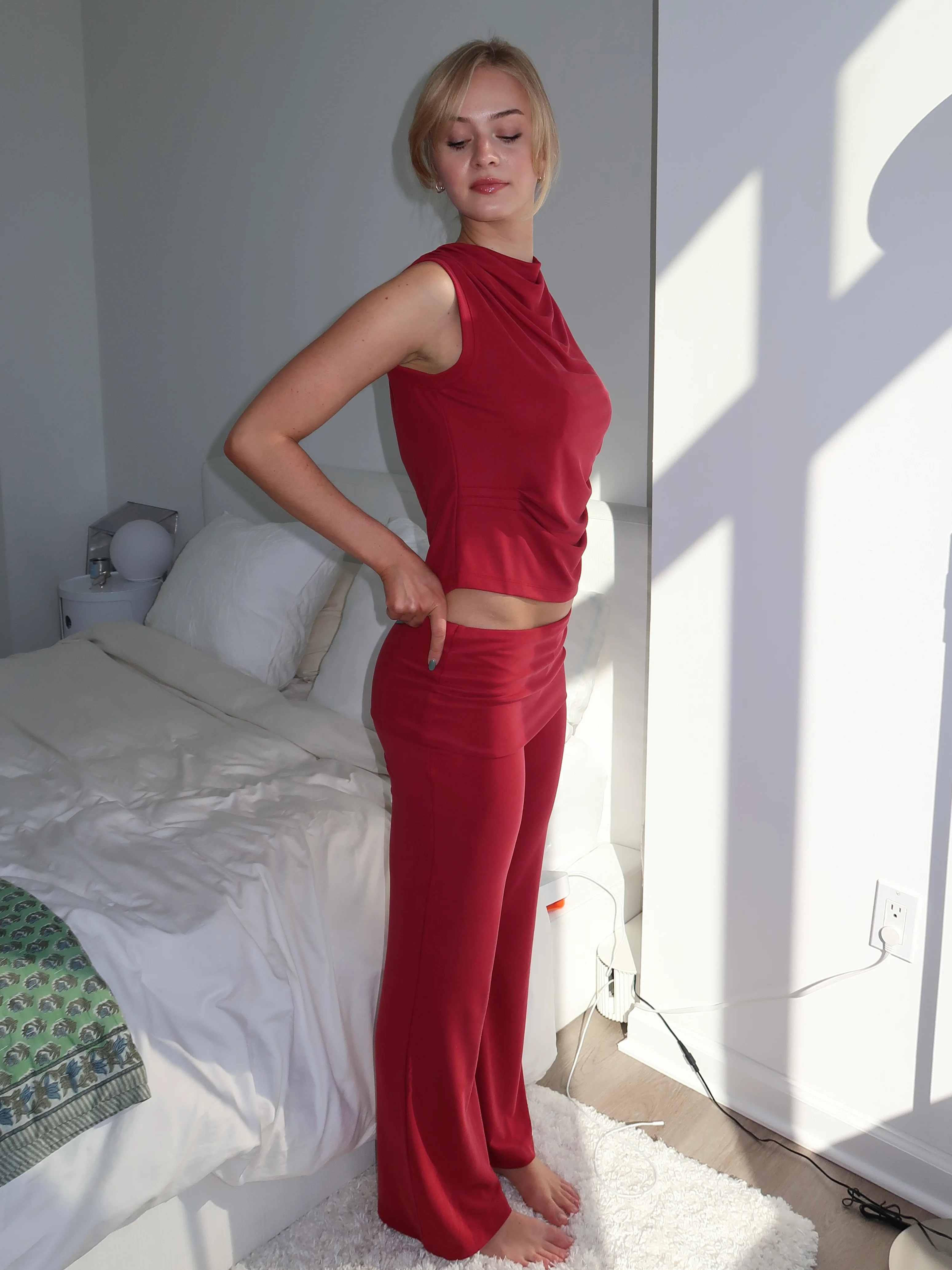 Foldover Pants in Raspberry - Image 2