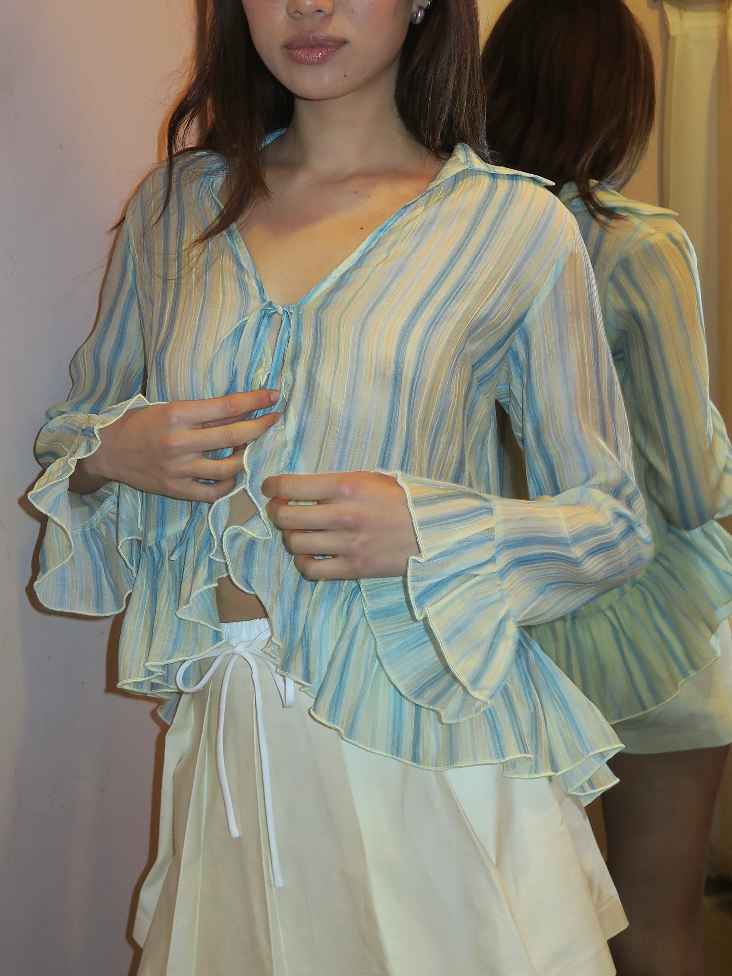 Francis Ruffle Top in Blue Multi - Image 4