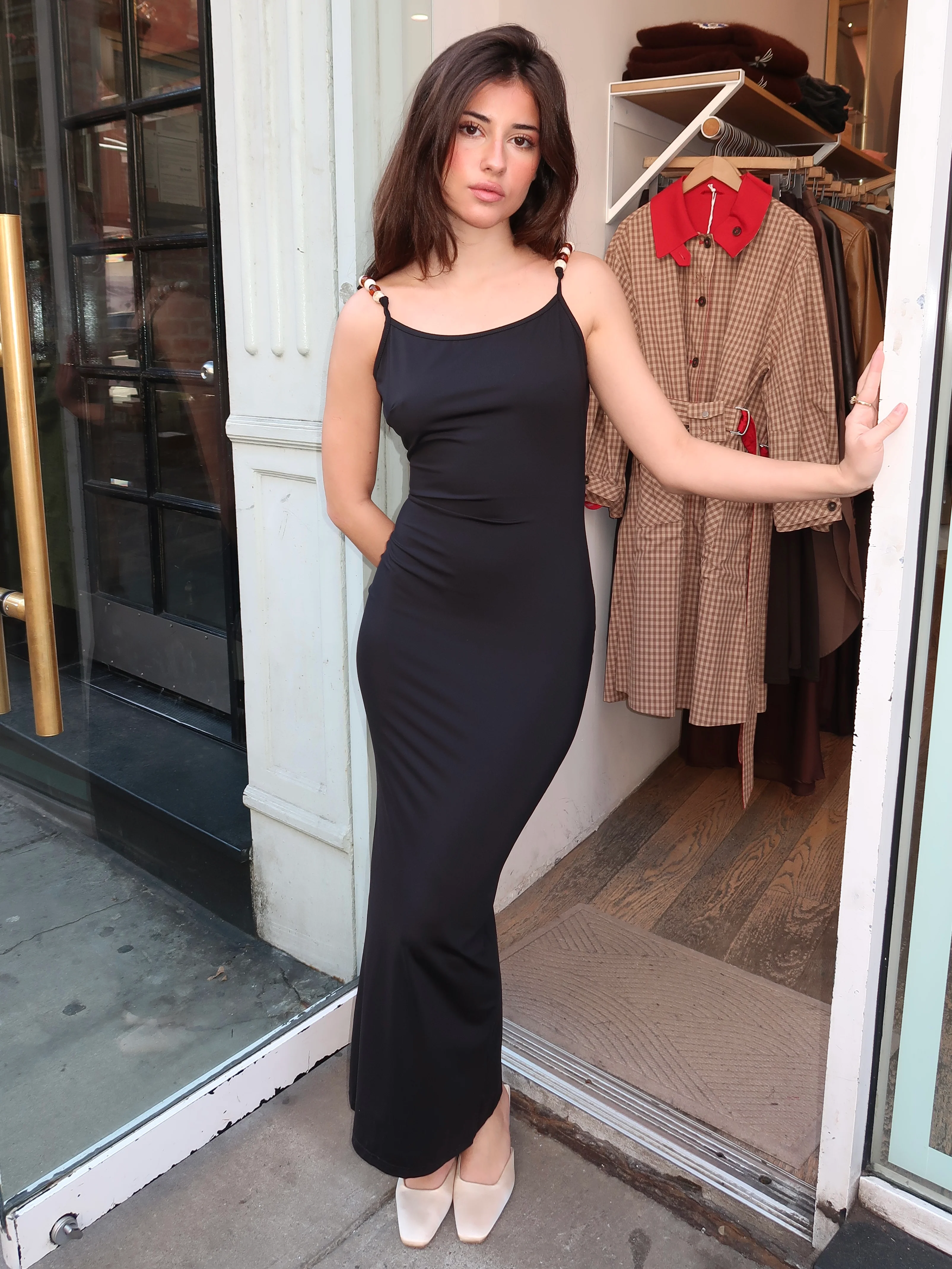Gallina Beaded Maxi Dress in Black