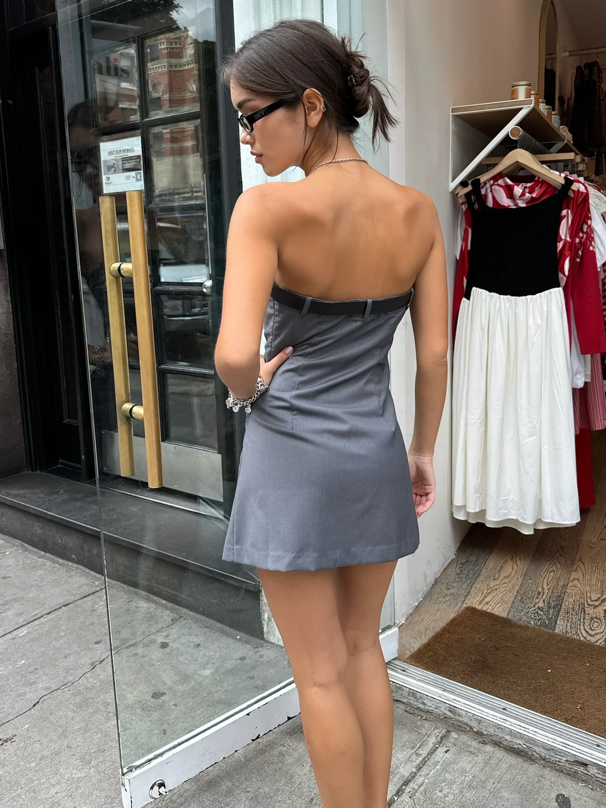 Greta Belt Tube Mini Dress in Grey - Image 4