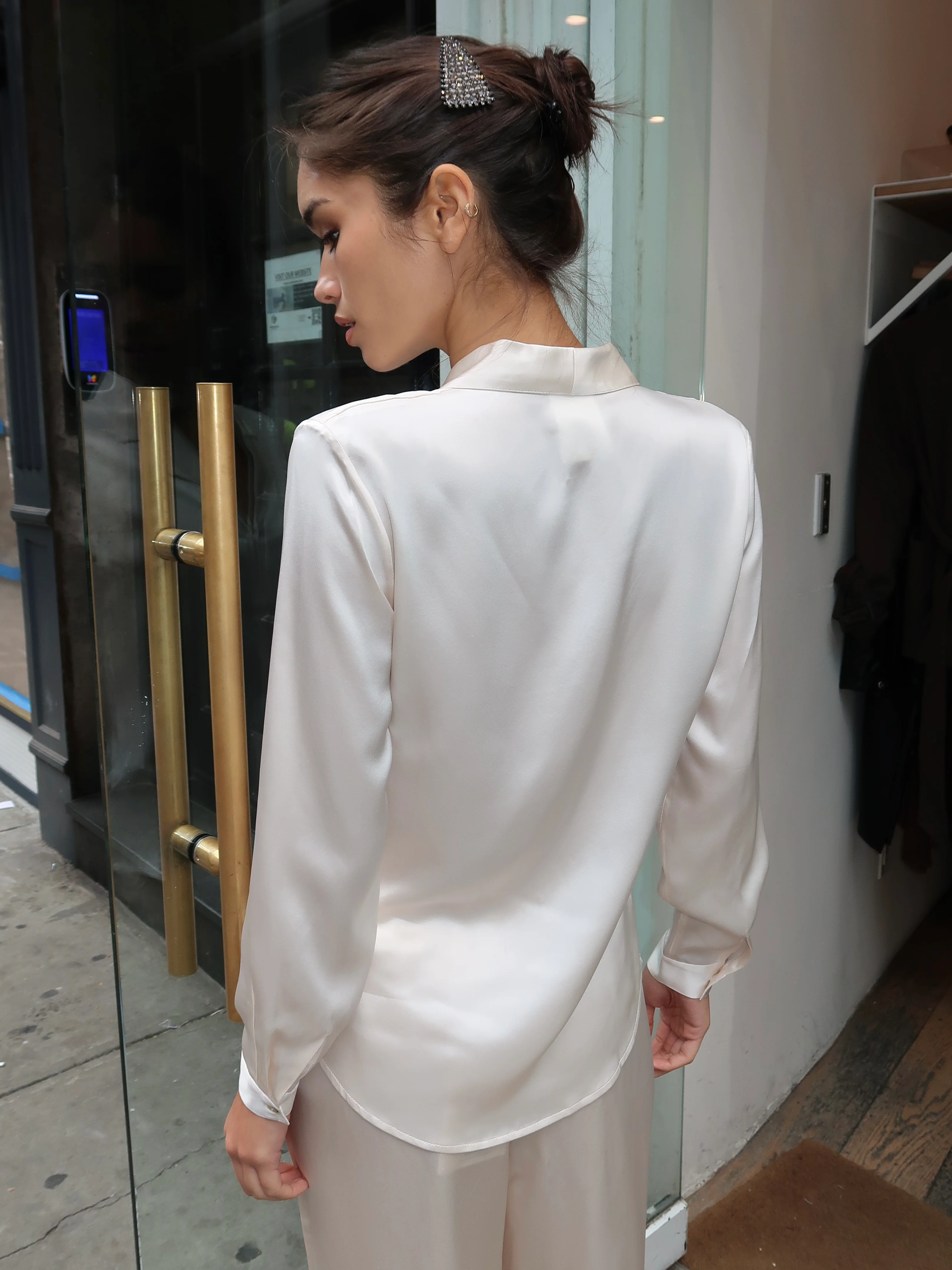 Irene Blouse in Ivory Satin - Image 3