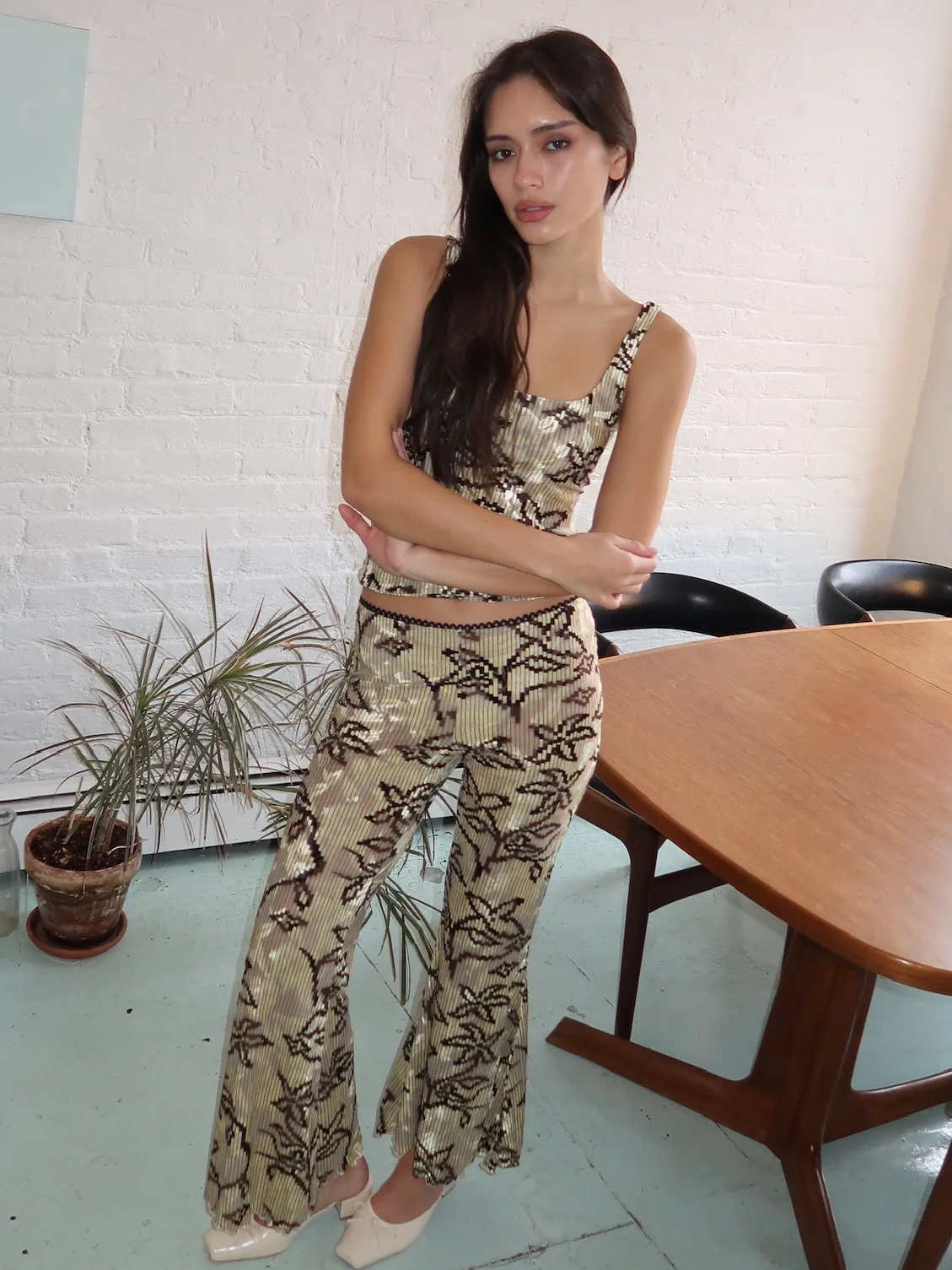 Jeslynn Pant in Ecru/Brown - Image 4