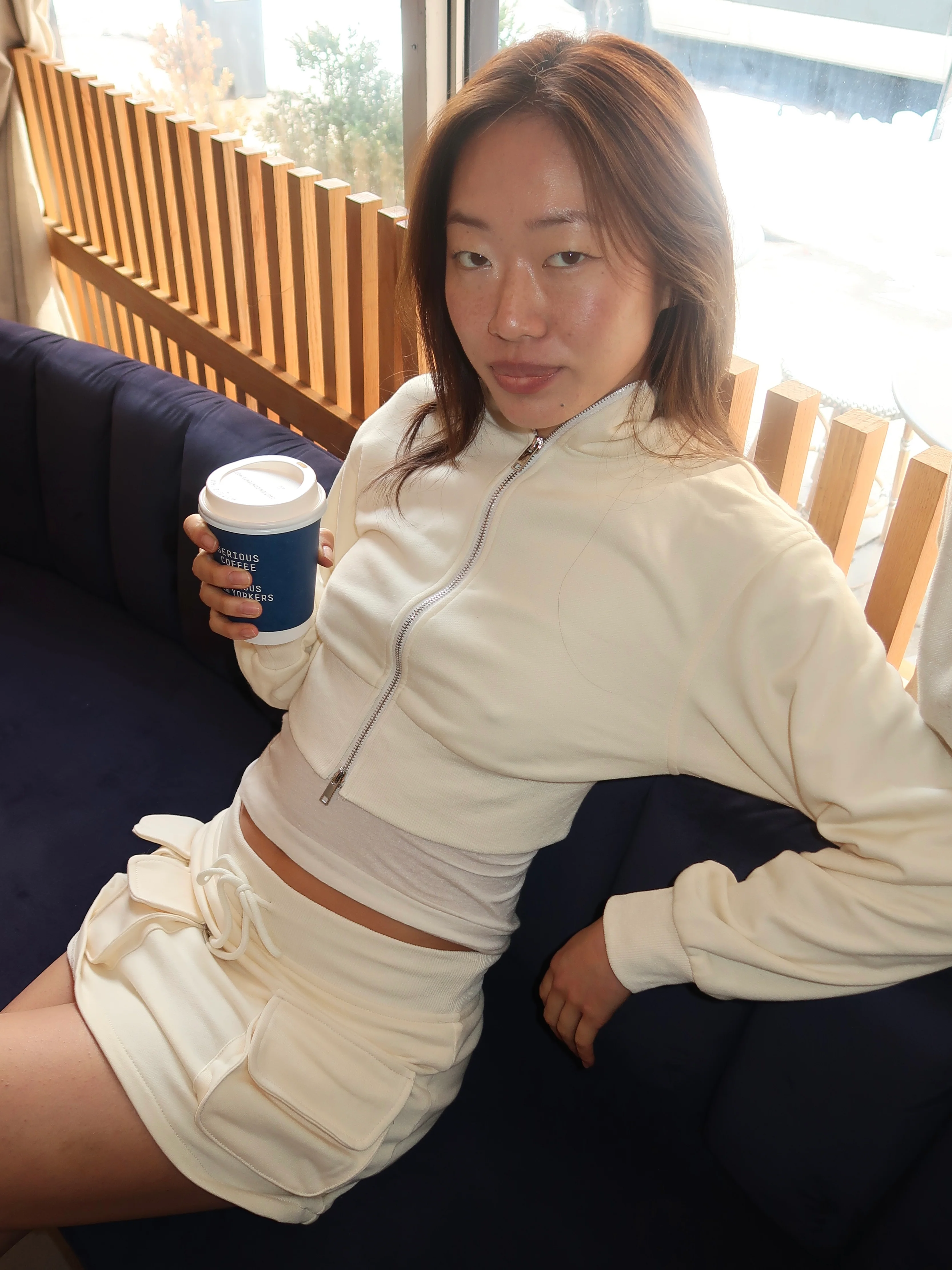 Jessa Cropped Zip Up in Ivory - Image 2